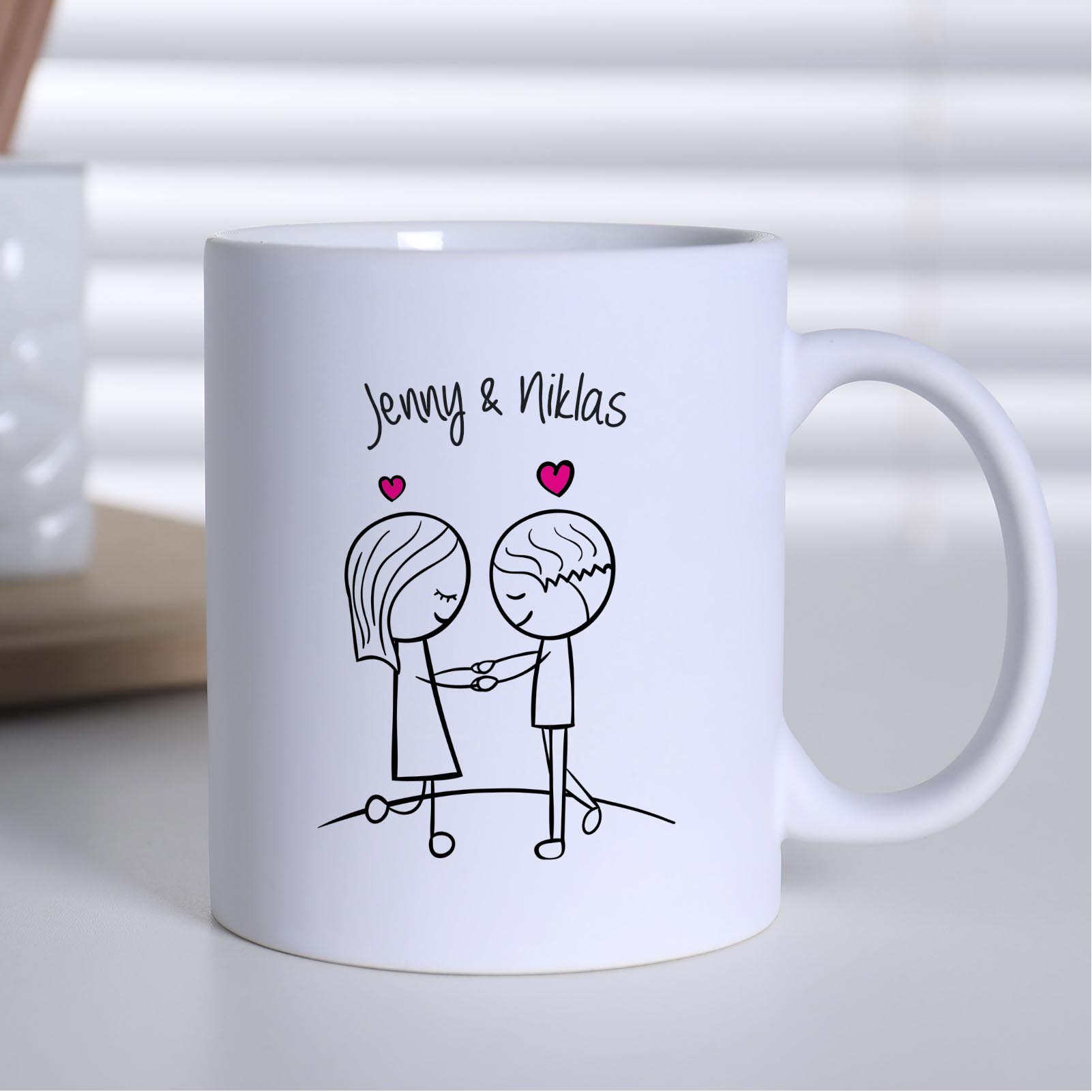 Personalisierte Tasse 330 ml – Liebespaar – mit 2 Namen – beidseitig bedruckt