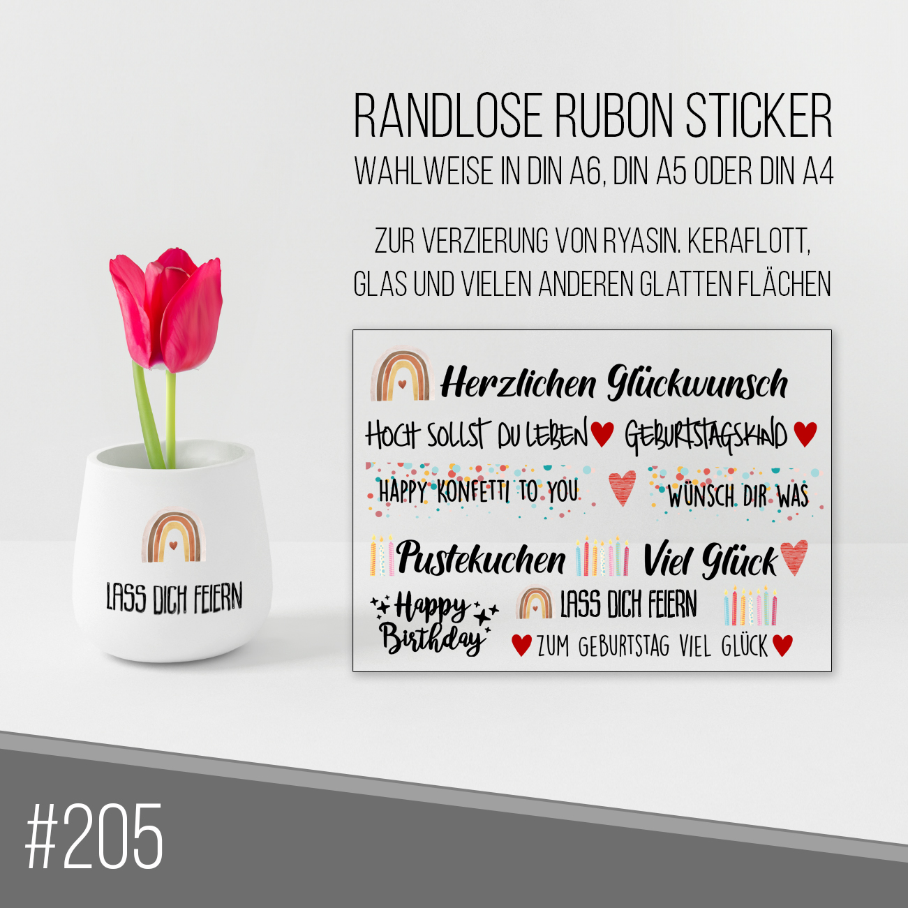 randlose Rub-on Sticker M205 Geburtstag