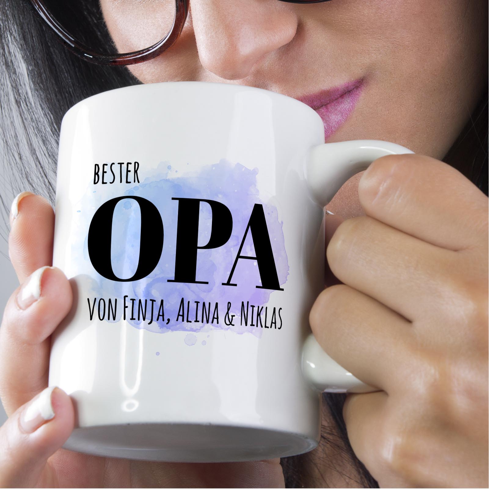 Personalisierte Tasse 330 ml – Bester Opa der Welt – mit Namen der Enkel – beidseitig bedruckt