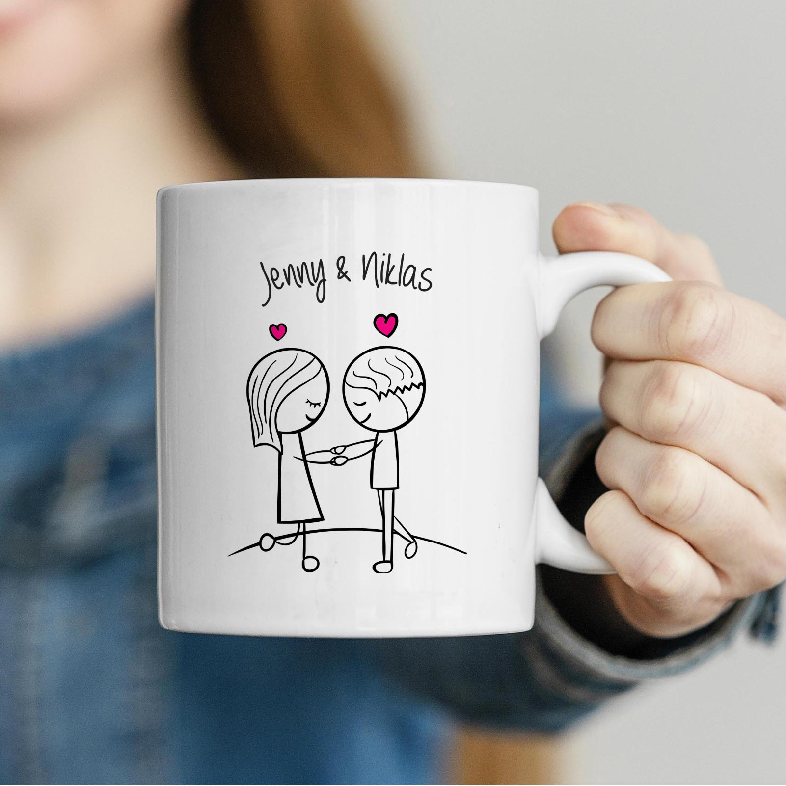 Personalisierte Tasse 330 ml – Liebespaar – mit 2 Namen – beidseitig bedruckt