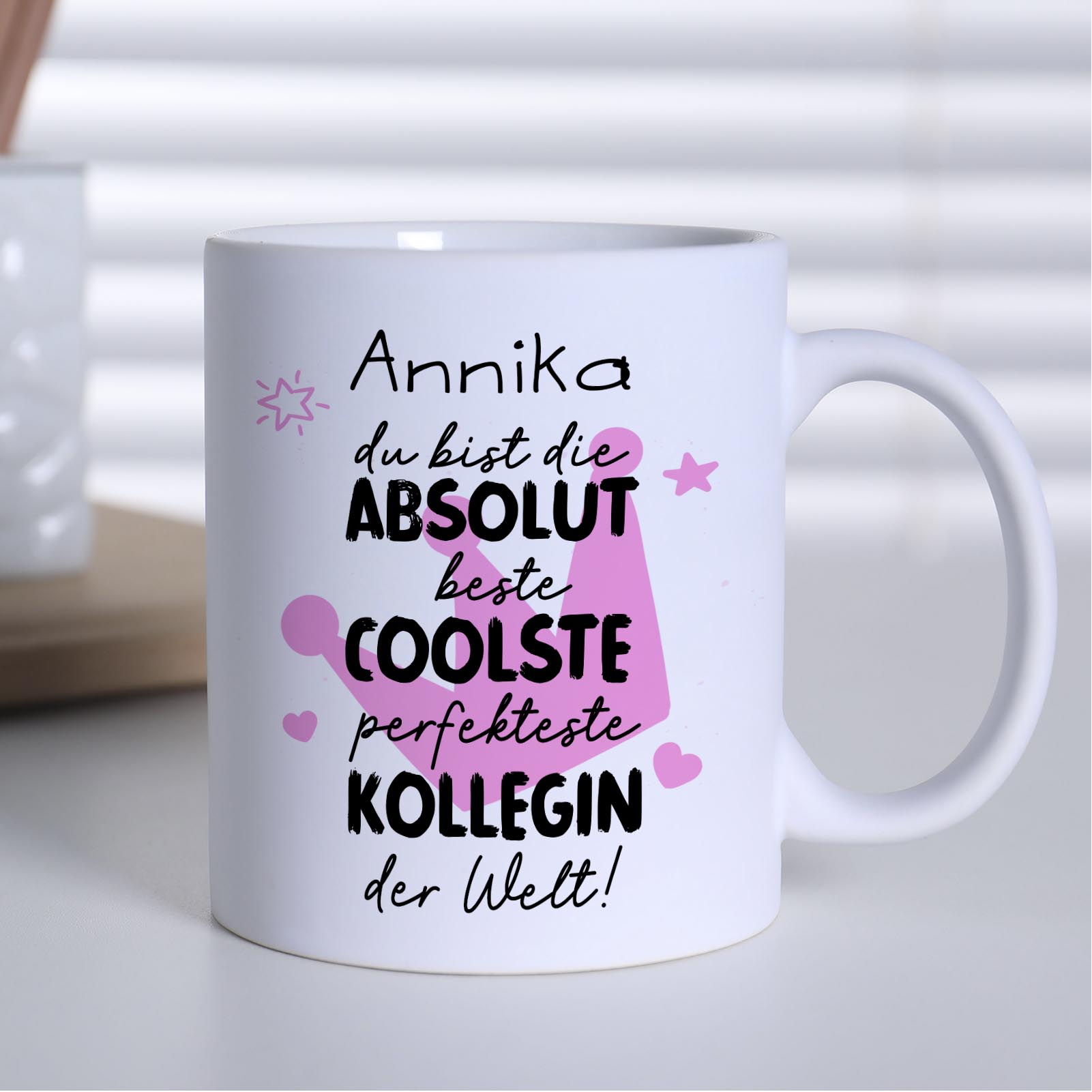Personalisierte Tasse 330 ml – beste coolste Kollegin der Welt – beidseitig bedruckt mit Wunschname