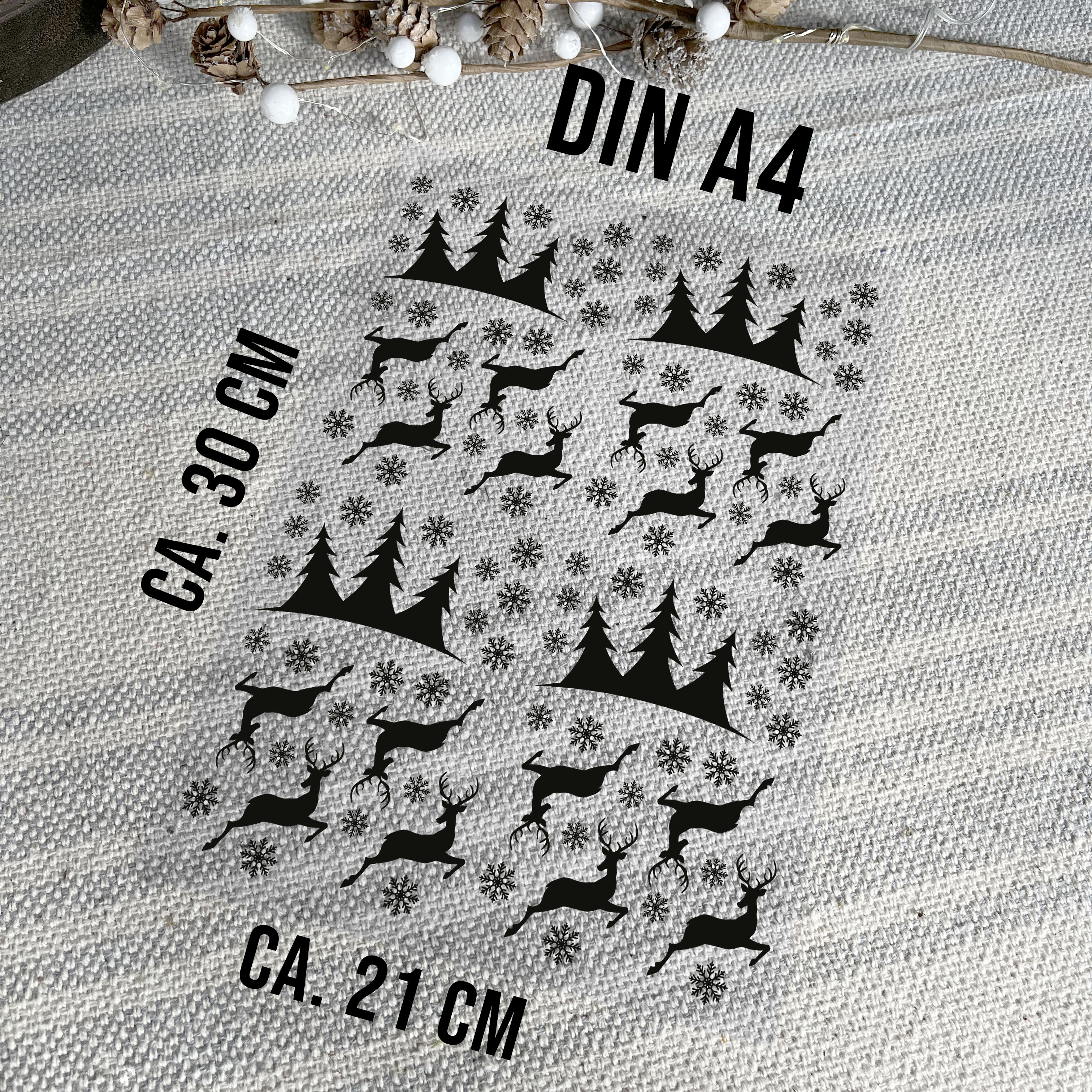 randlose Rub-on Sticker M144 Winter Weihnachten Rentiere