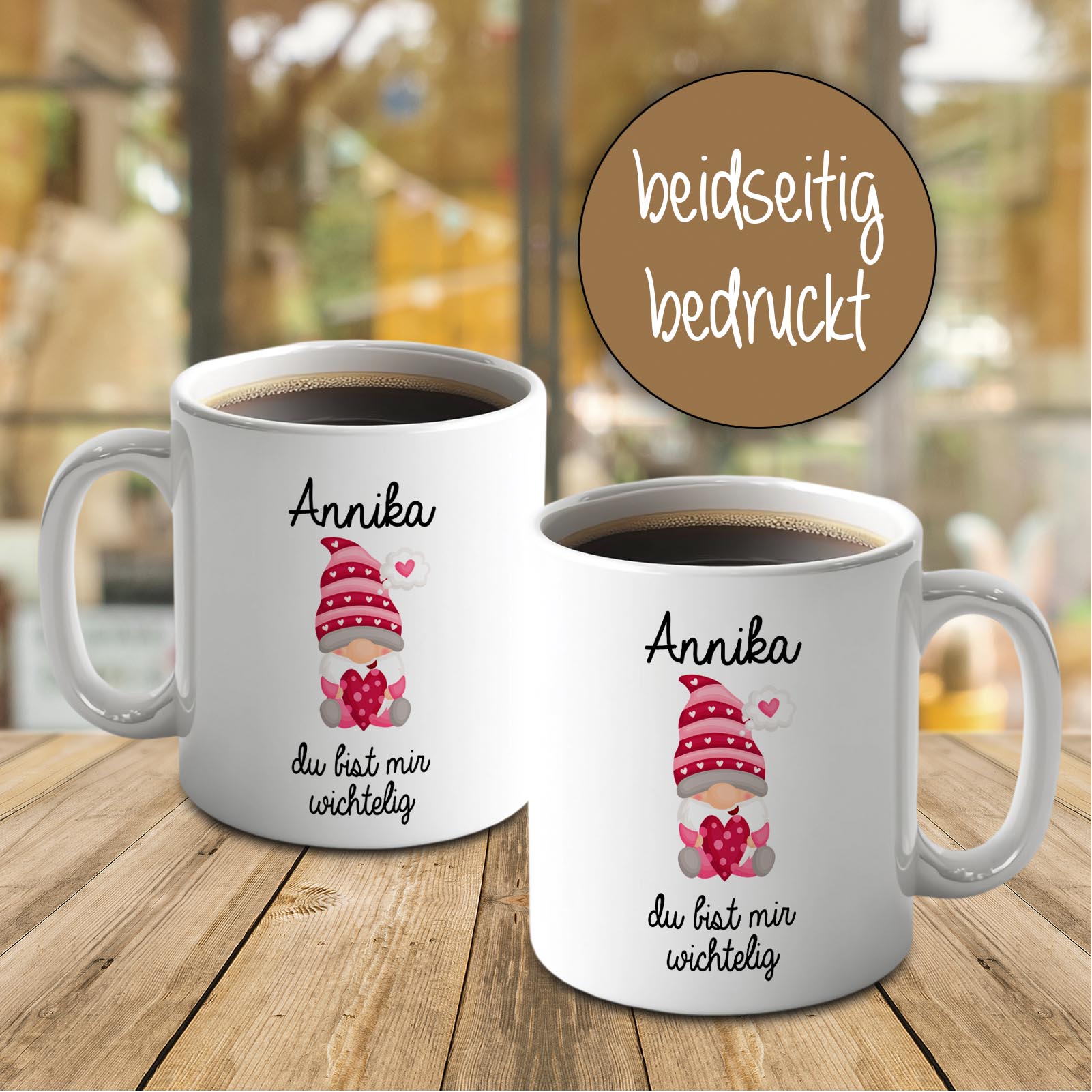 Personalisierte Weihnachtstasse 330 ml – Wichtel Motiv „du bist mir wichtelig“ – mit Wunschname