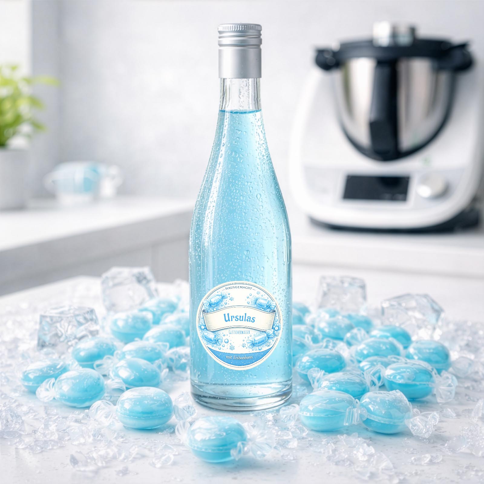 5, 10 der 20 Aufkleber für Eisbonbon Likör - rund personalisiert mit Wunschname
