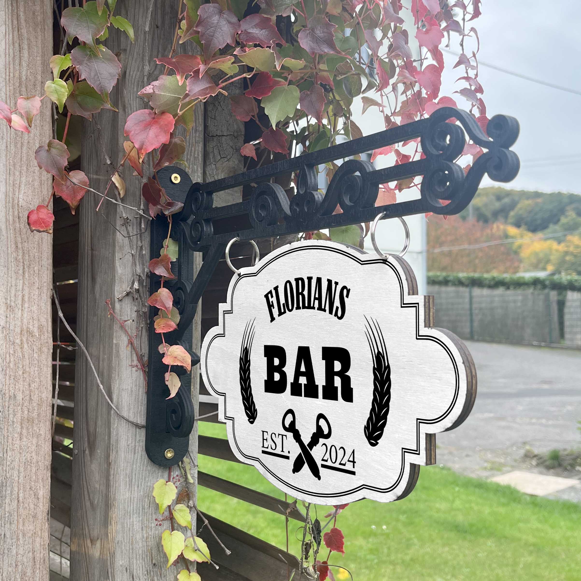 Vintage Holzschild mit Wandhalterung - Motiv "Bar"