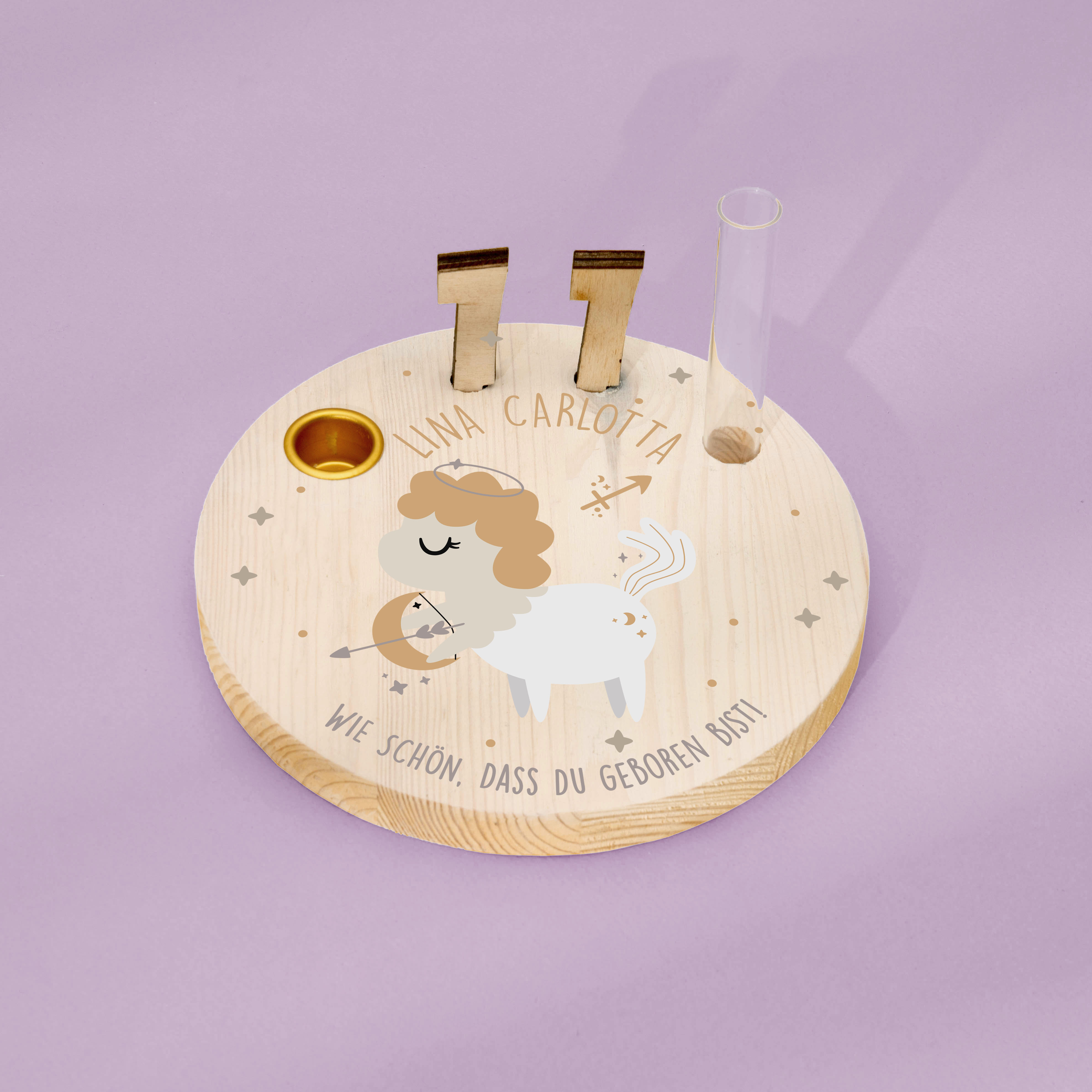 Geburtstagskranz  aus Holz mit  Wunschnamen personalisiert - Motiv 60 Sternzeichen Schütze