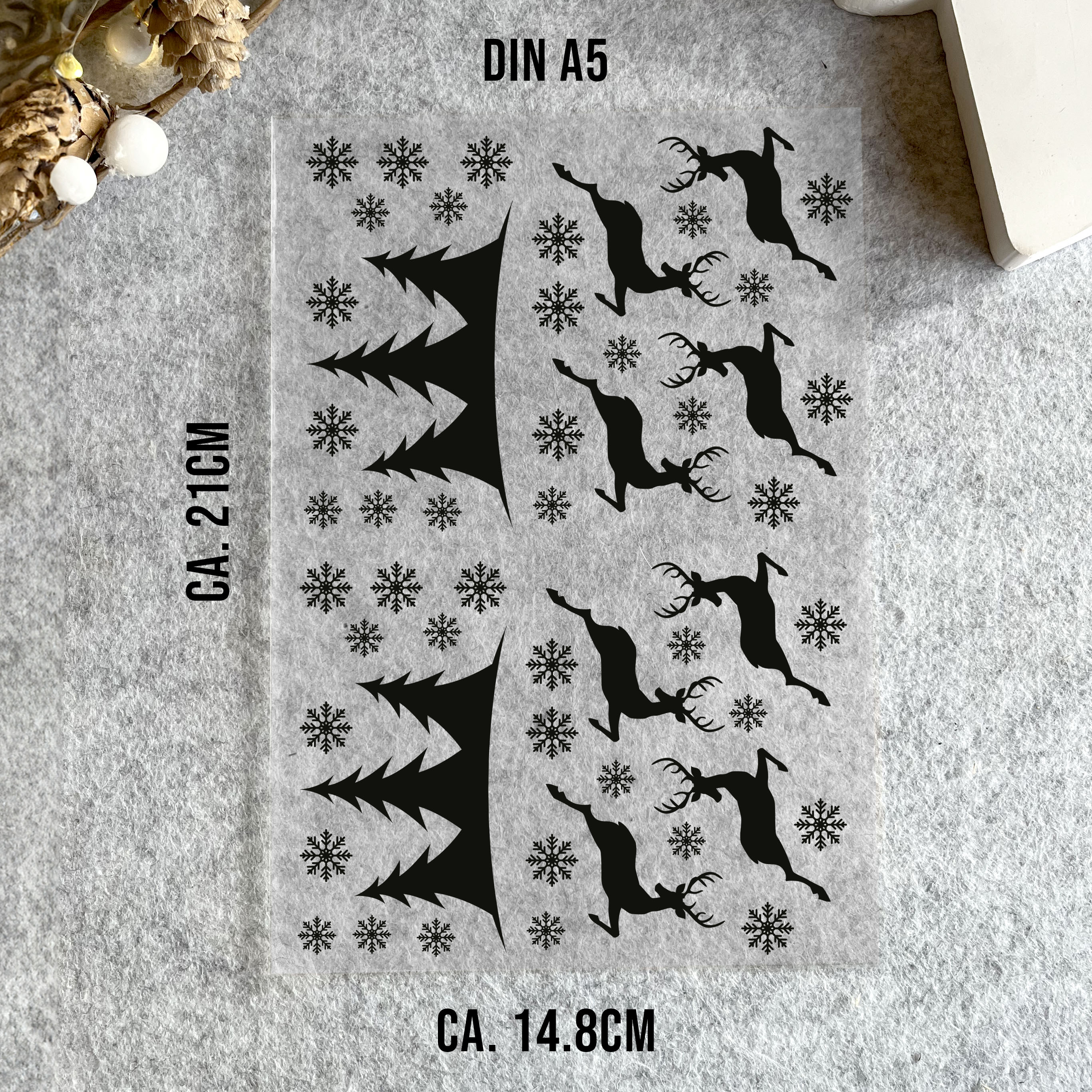 randlose Rub-on Sticker M144 Winter Weihnachten Rentiere