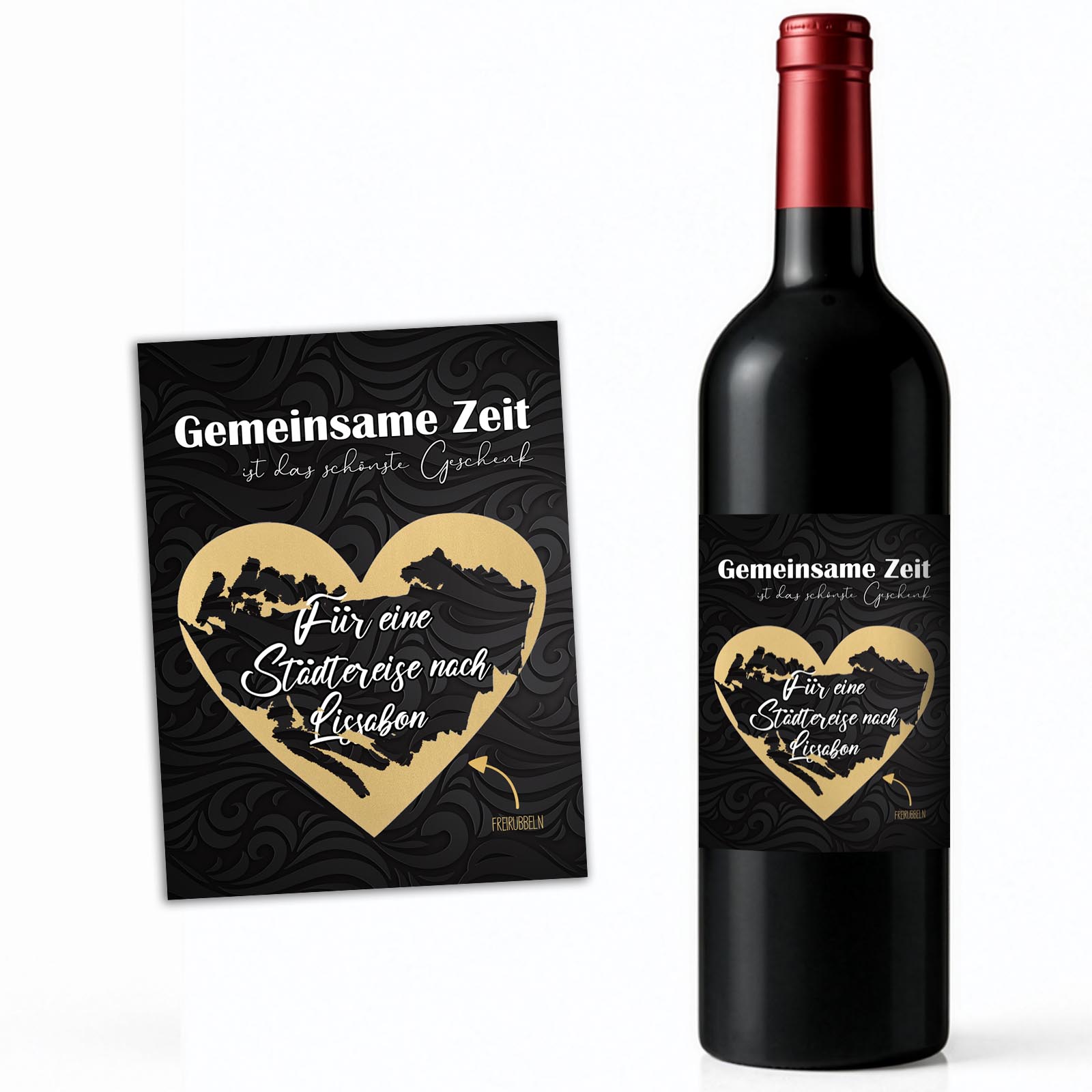 Weinflaschen Aufkleber 8x12 cm – Rubbel-Gutschein - Gemeinsame Zeit ist das schönste Geschenk