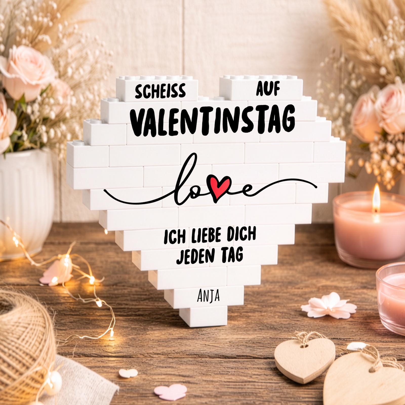 Personalisiertes Herz aus Klemmbausteinen - Valentinstag Spruch