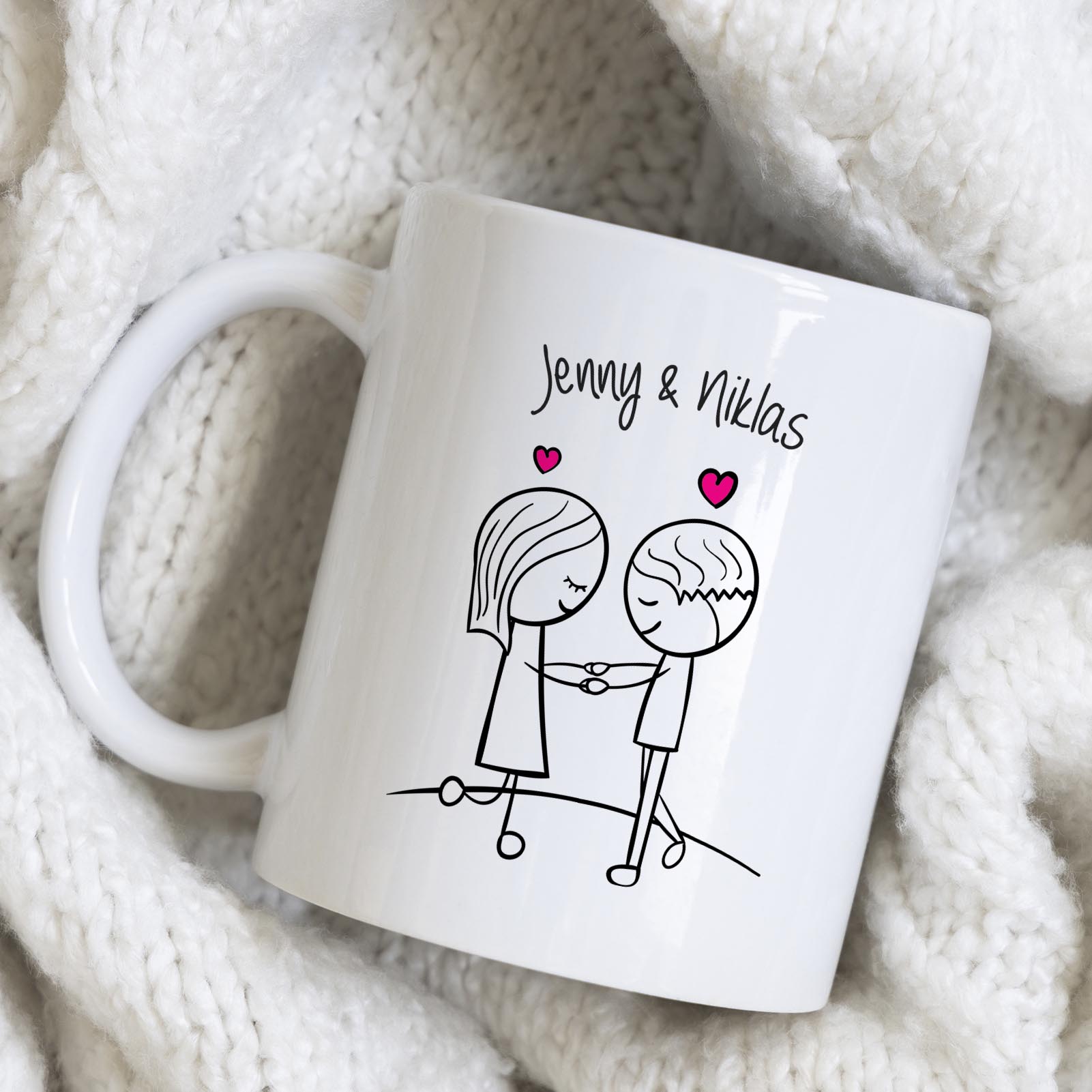 Personalisierte Tasse 330 ml – Liebespaar – mit 2 Namen – beidseitig bedruckt