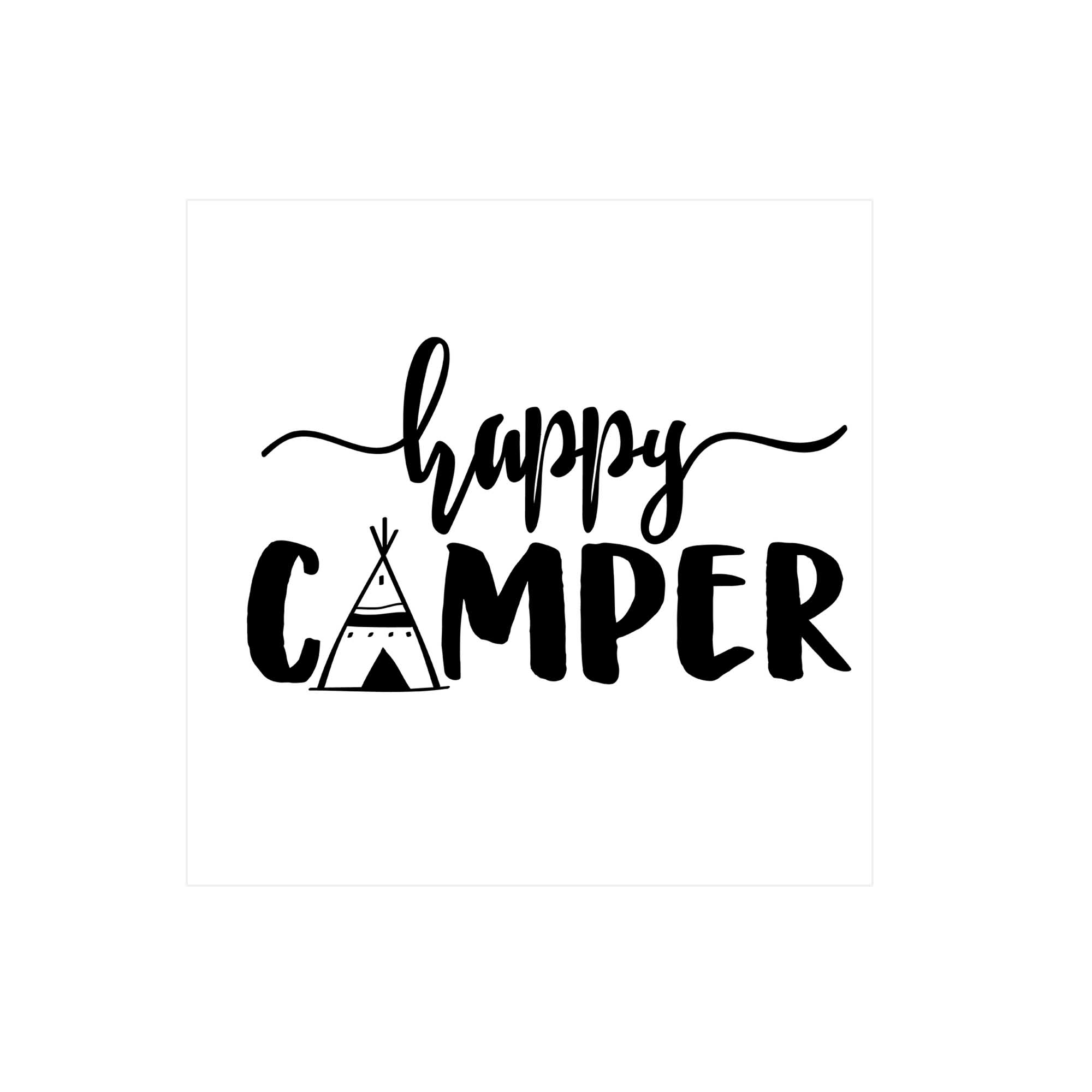 Woodprint Happy Camper – Schriftzug mit Zeltzeichnung – Motiv 004