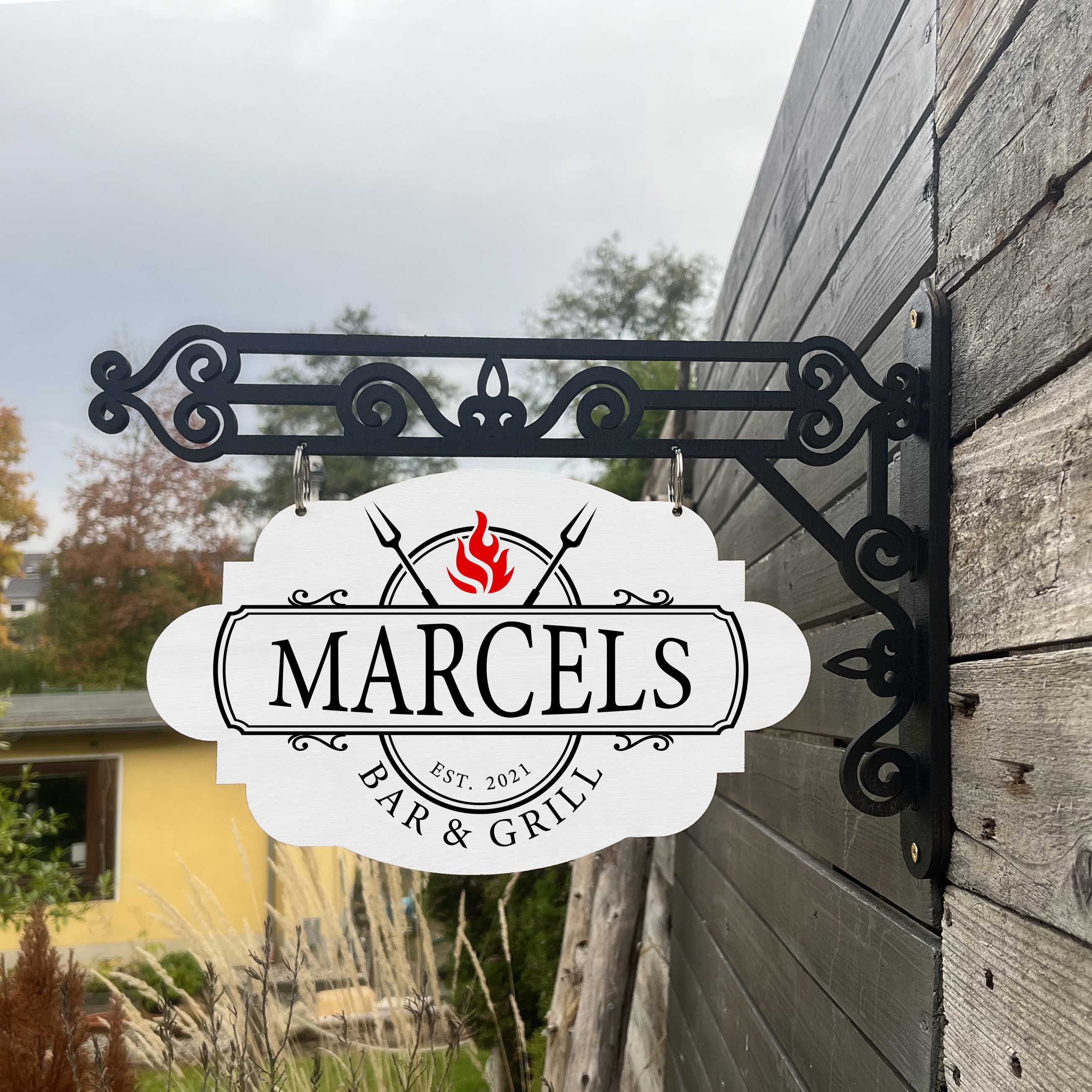 Vintage Holzschild mit Wandhalterung - Motiv "Bar & Grill"
