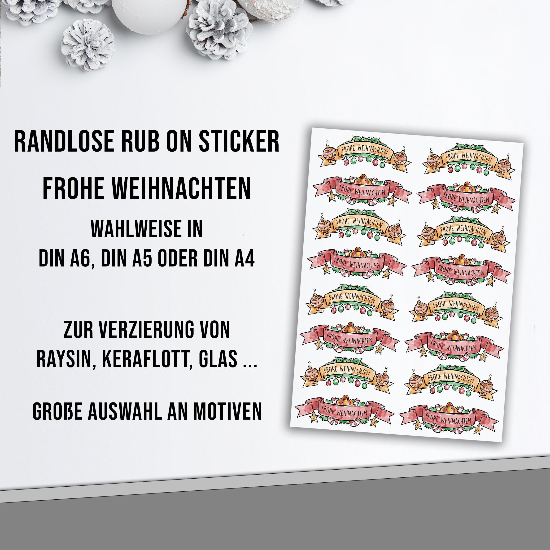 randlose Rub-on Sticker M131 frohe Weihnachten
