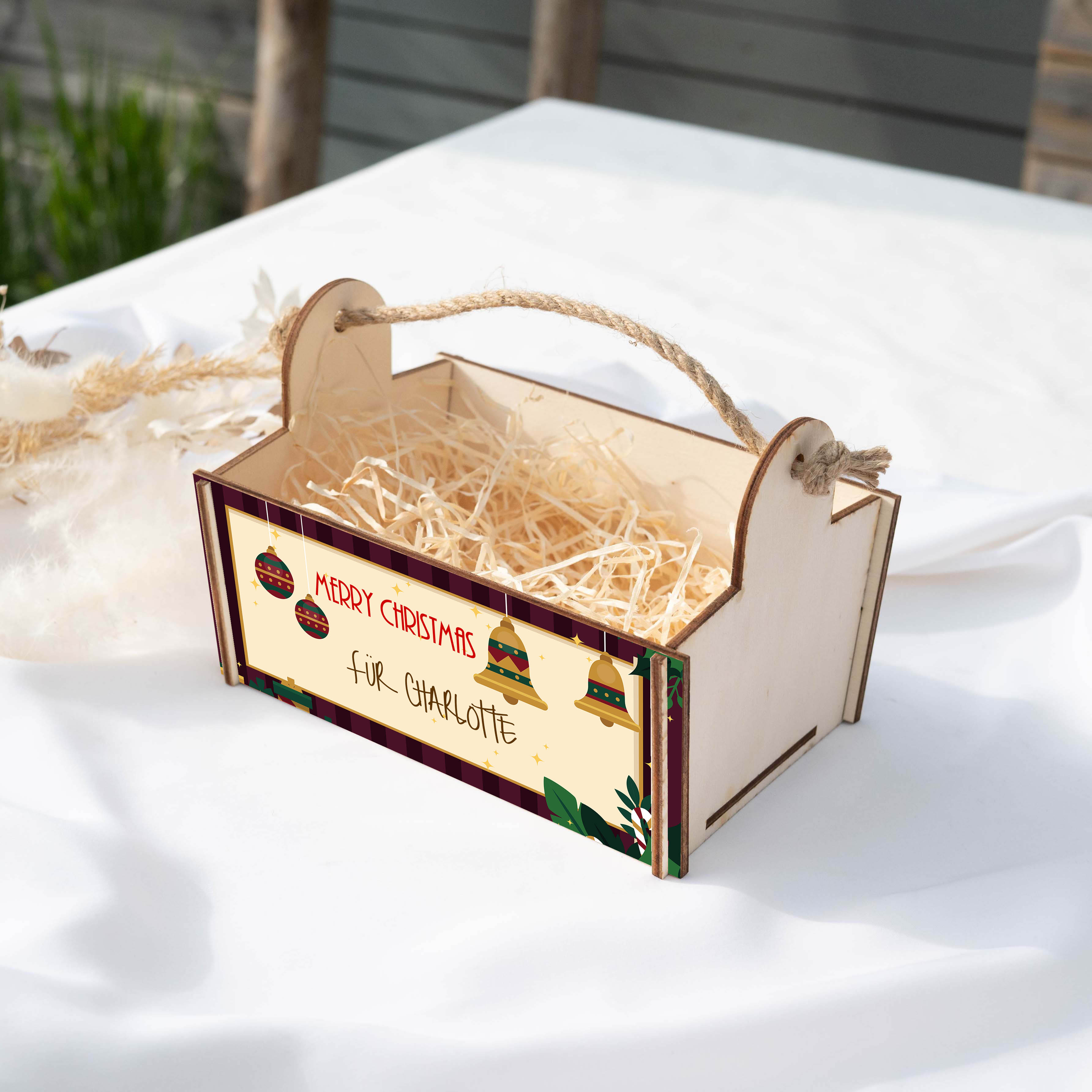Geschenkkorb mit Holzwolle, Bausatz mit Motiv 24 Weihnachten