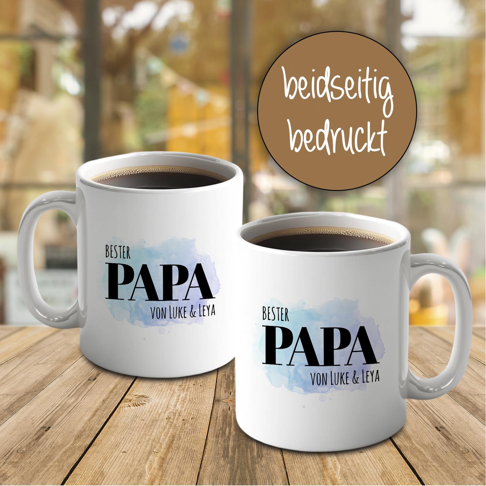 Personalisierte Tasse 330 ml – Bester Papa der Welt – mit Namen der Kinder – beidseitig bedruckt