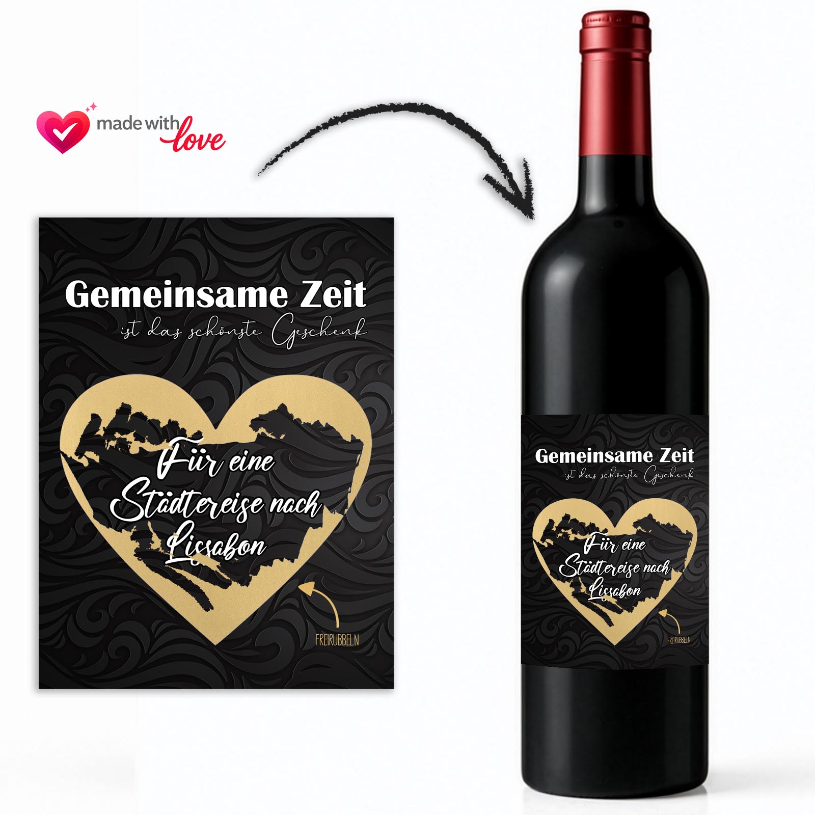 Weinflaschen Aufkleber 8x12 cm – Rubbel-Gutschein - Gemeinsame Zeit ist das schönste Geschenk