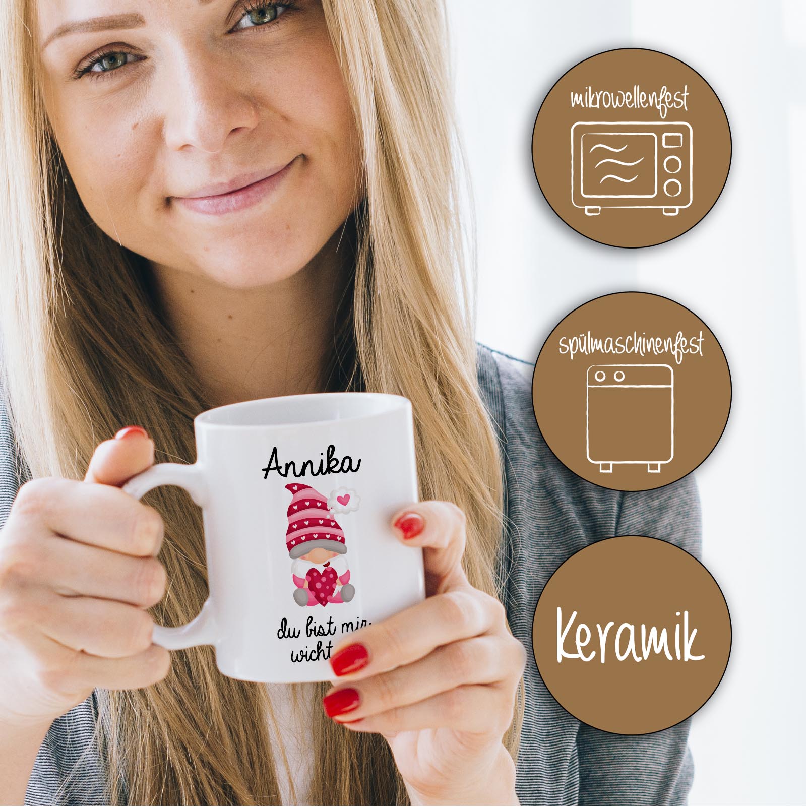 Personalisierte Weihnachtstasse 330 ml – Wichtel Motiv „du bist mir wichtelig“ – mit Wunschname