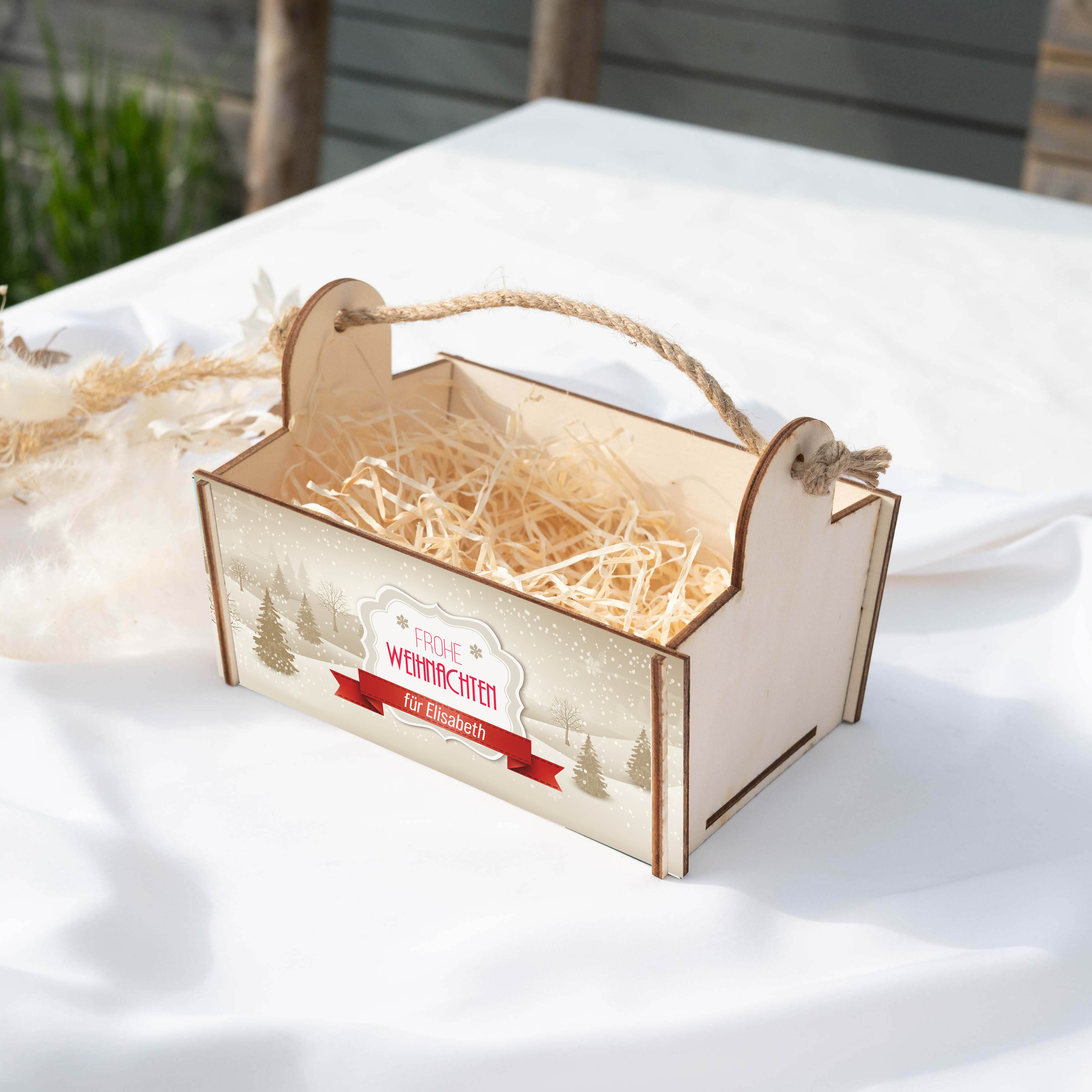 Geschenkkorb mit Holzwolle, Bausatz mit Motiv 21 Weihnachten