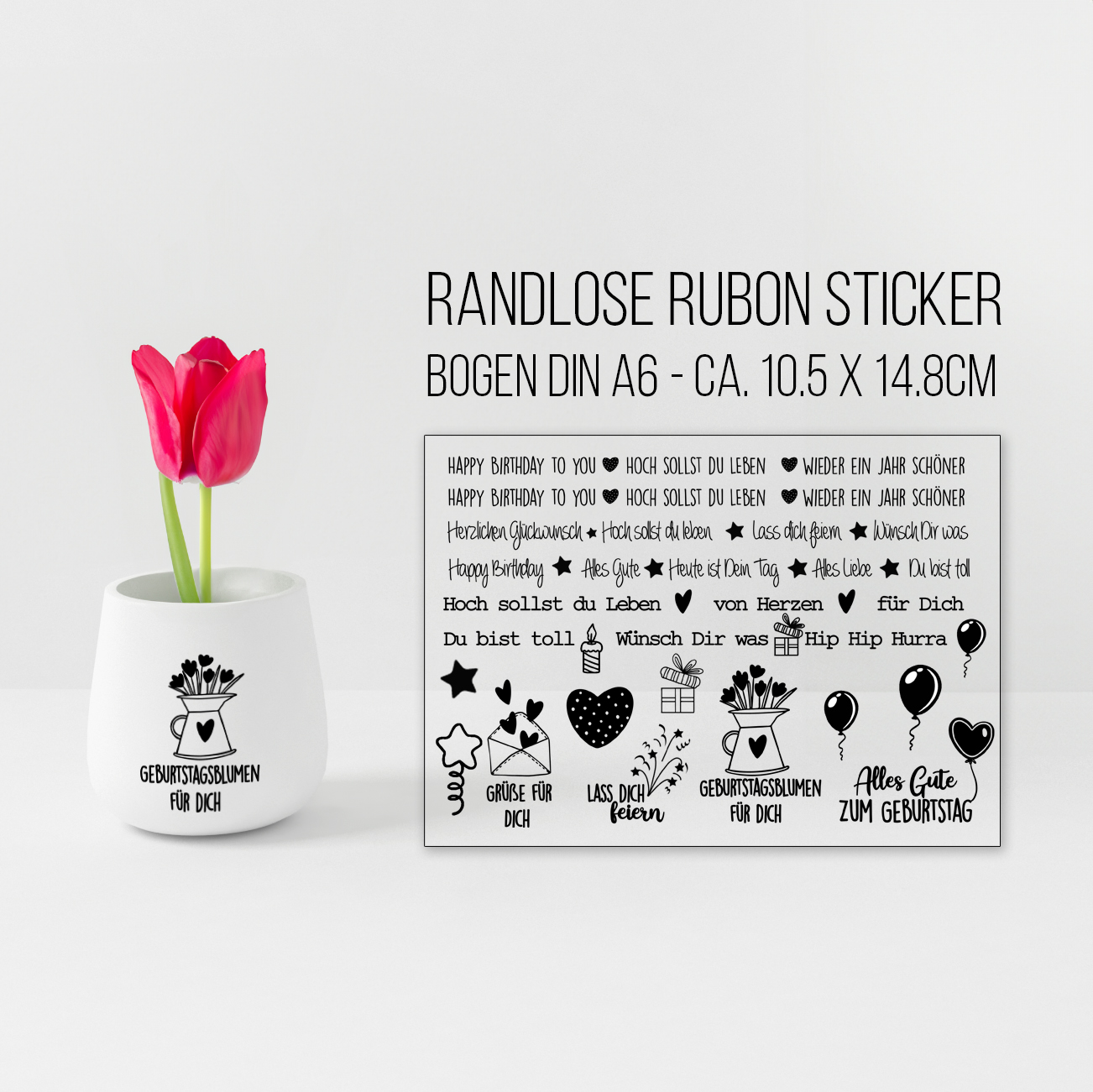 randlose Rub-on Sticker M203 Geburtstag