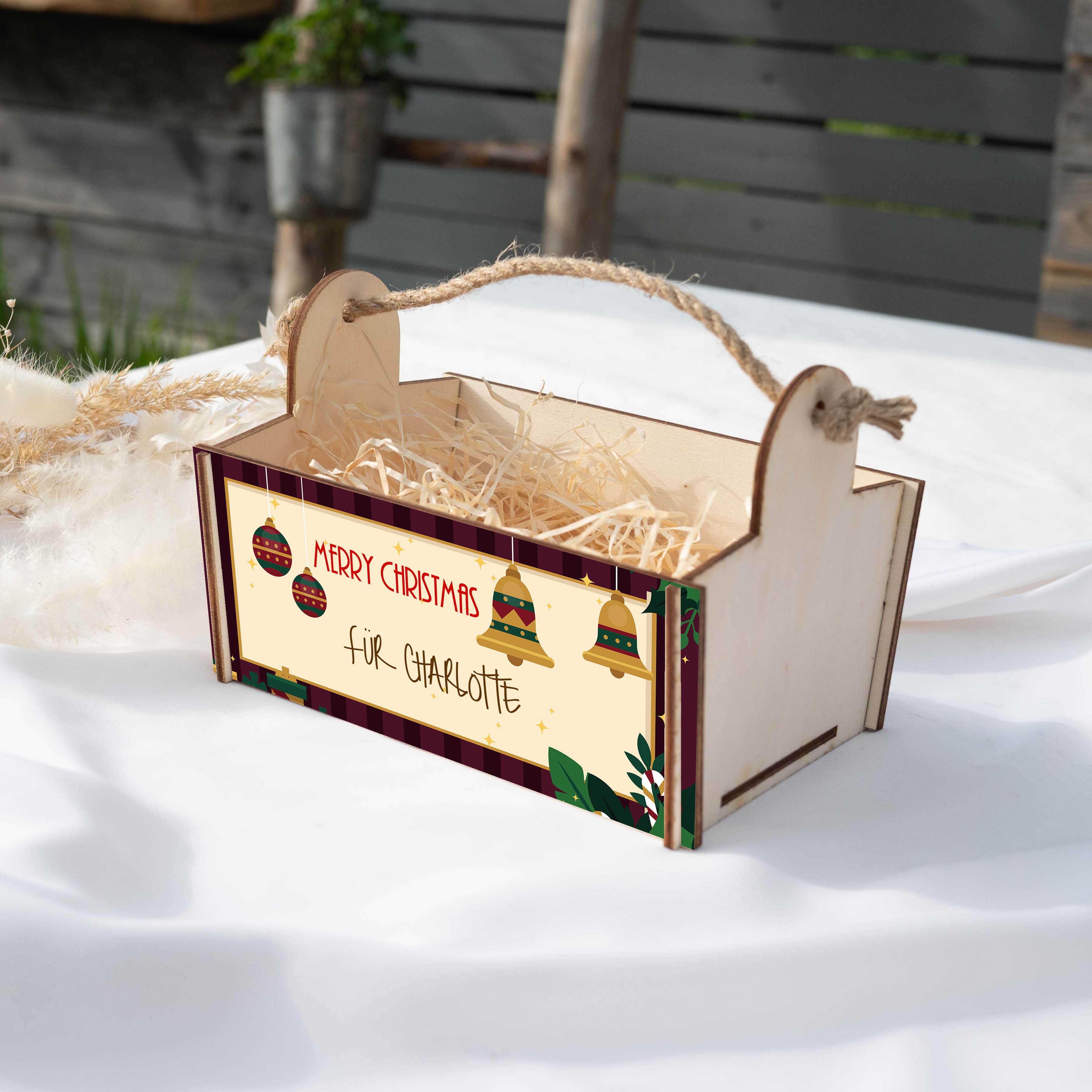 Geschenkkorb mit Holzwolle, Bausatz mit Motiv 24 Weihnachten