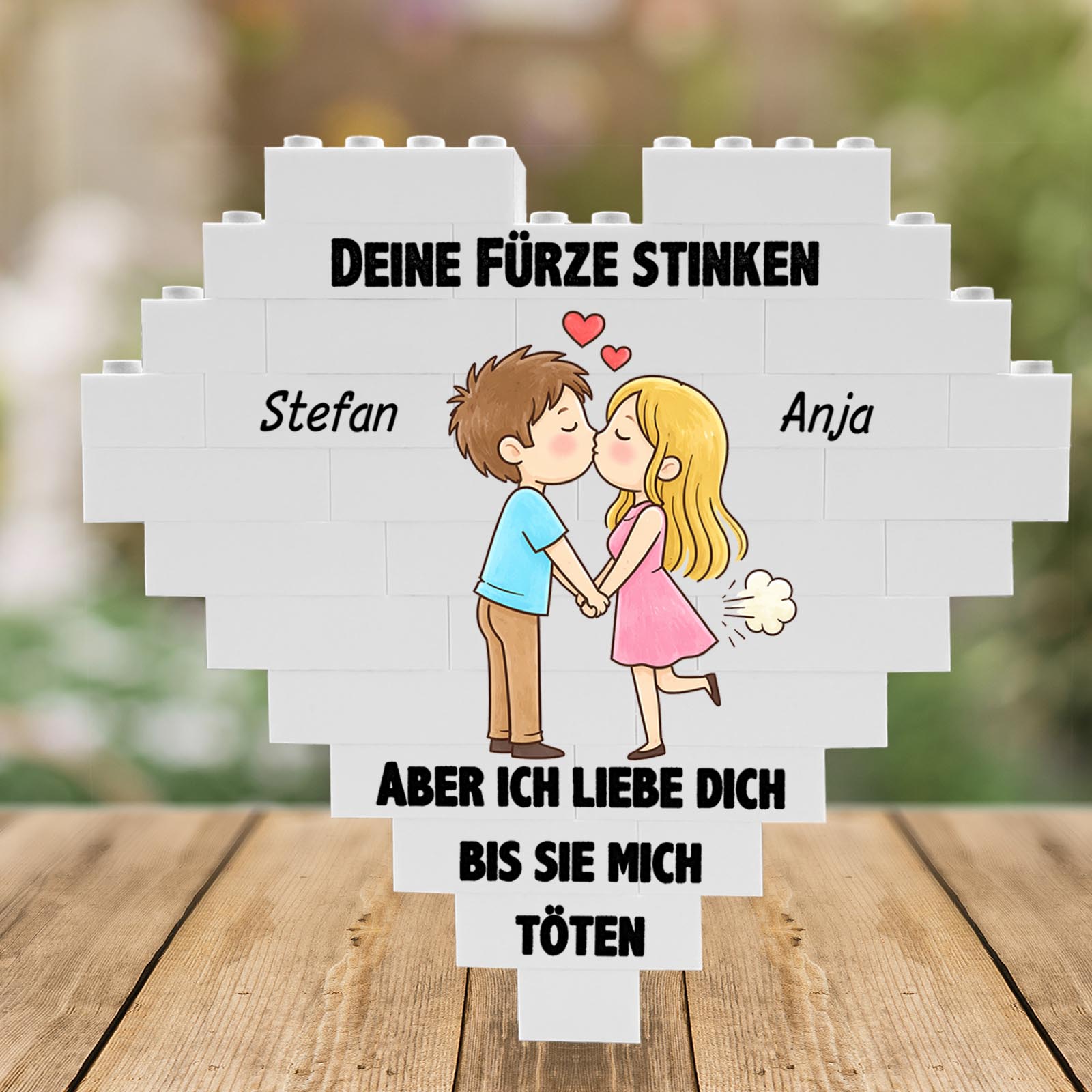 Personalisiertes Herz aus Klemmbausteinen - Lustiges Paar