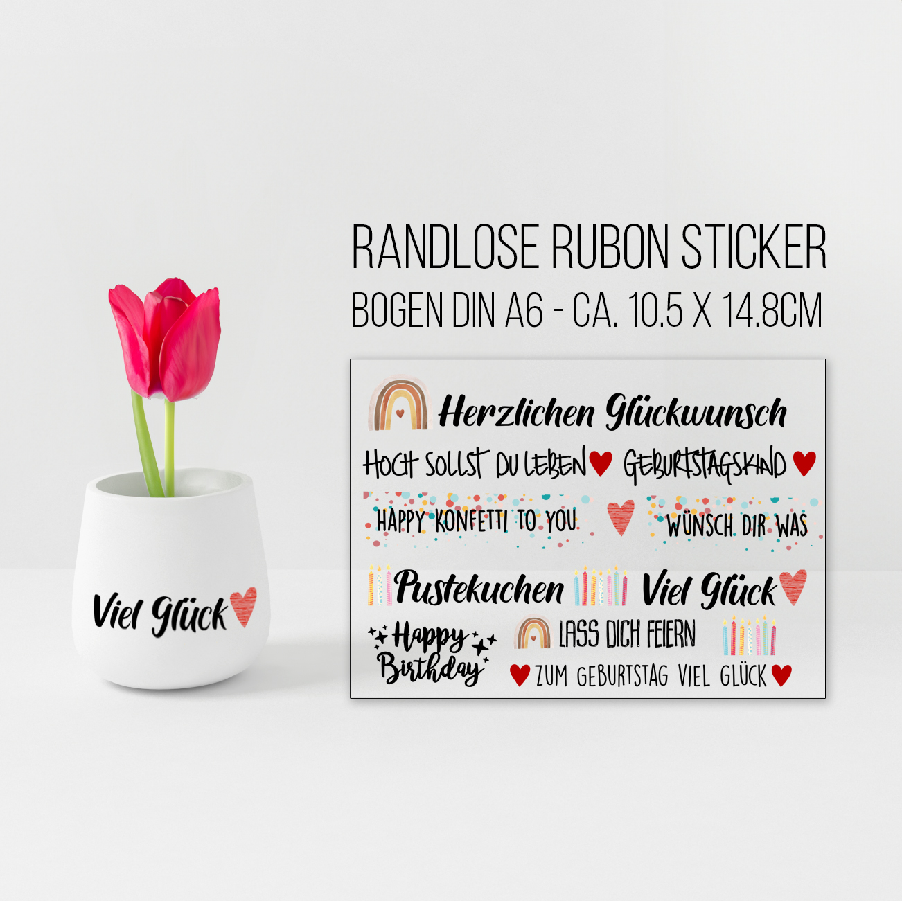 randlose Rub-on Sticker M205 Geburtstag