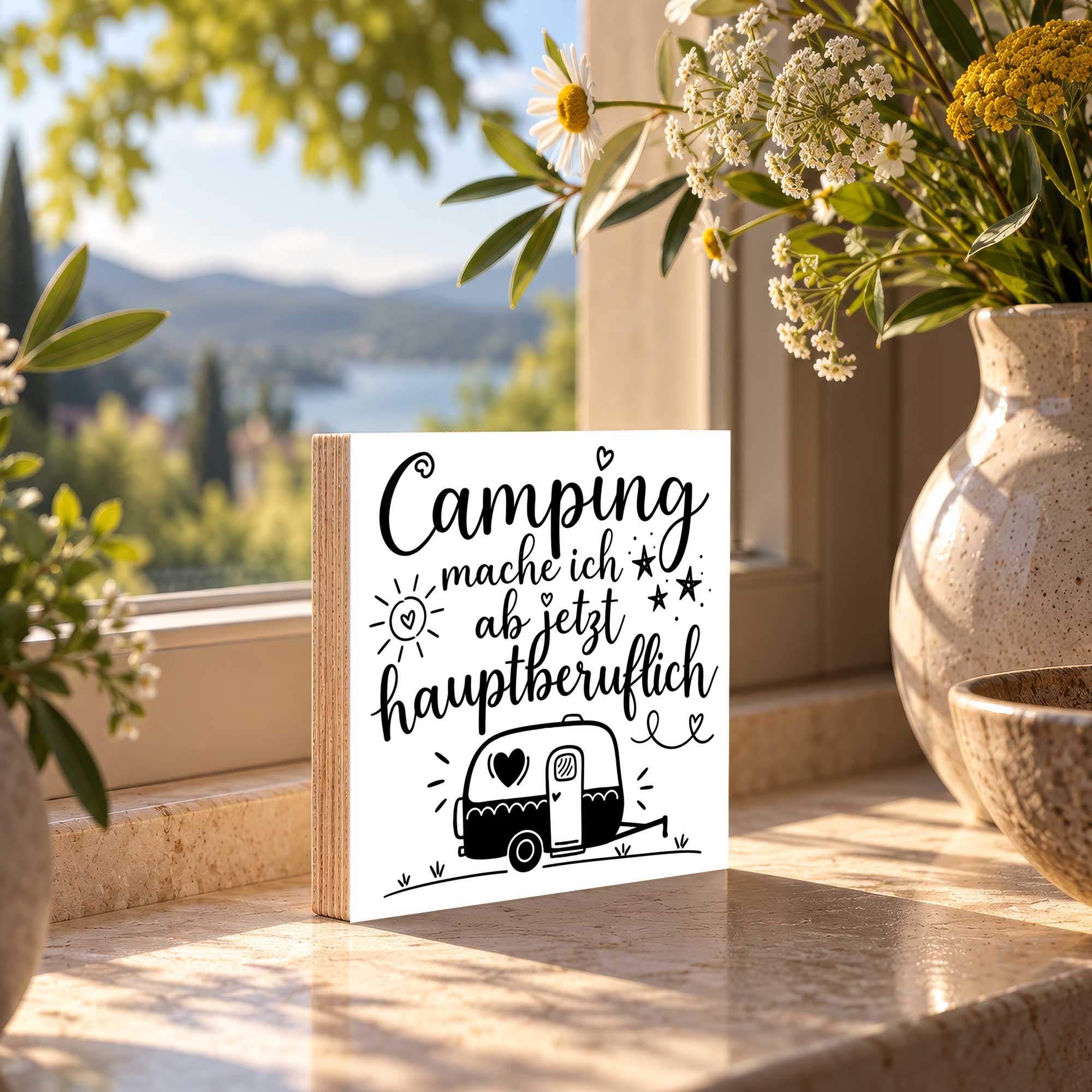 Woodprint Camping mache ich ab jetzt hauptberuflich – Wohnwagen Spruch – Motiv 005