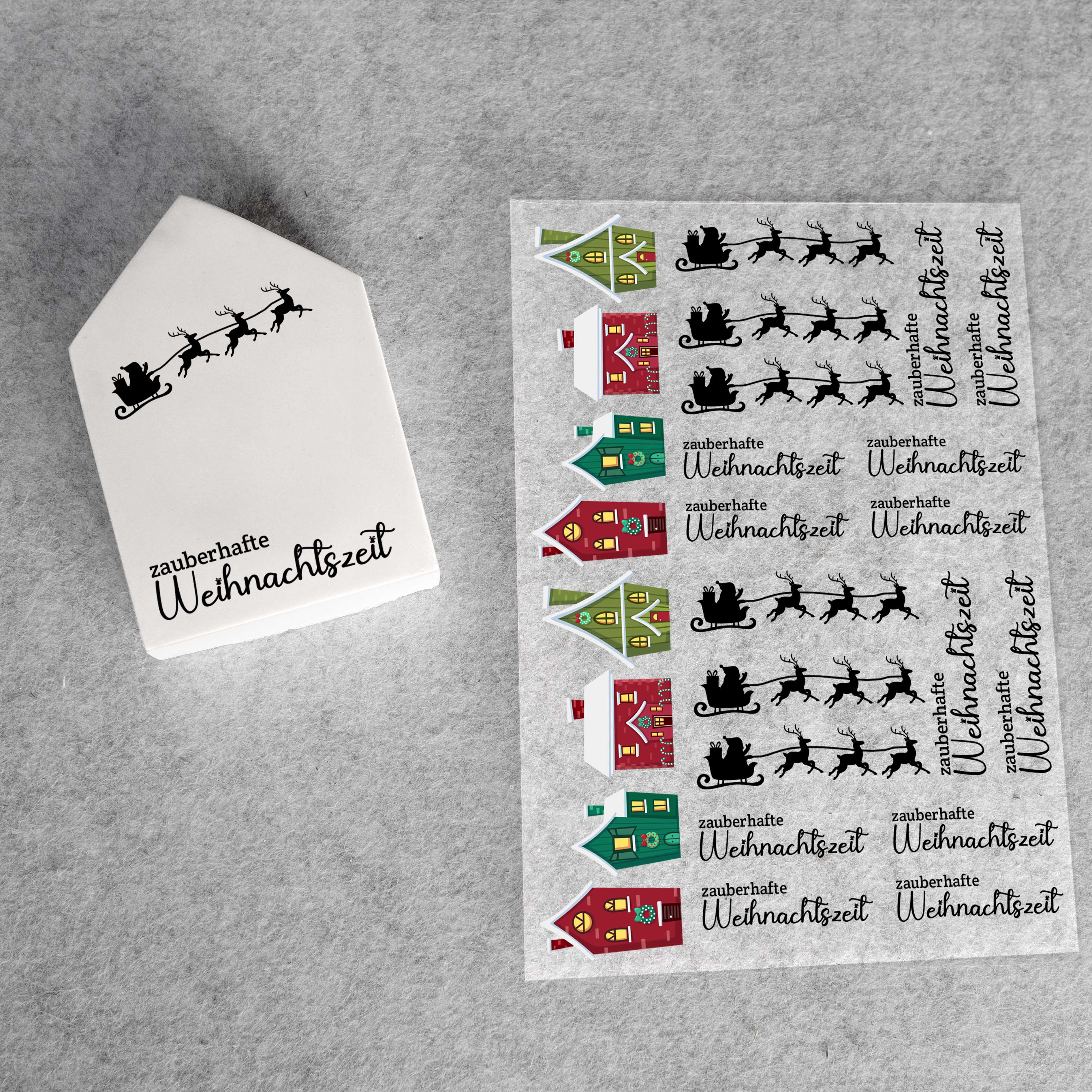 randlose Rub-on Sticker M145 Häuser Weihnachten