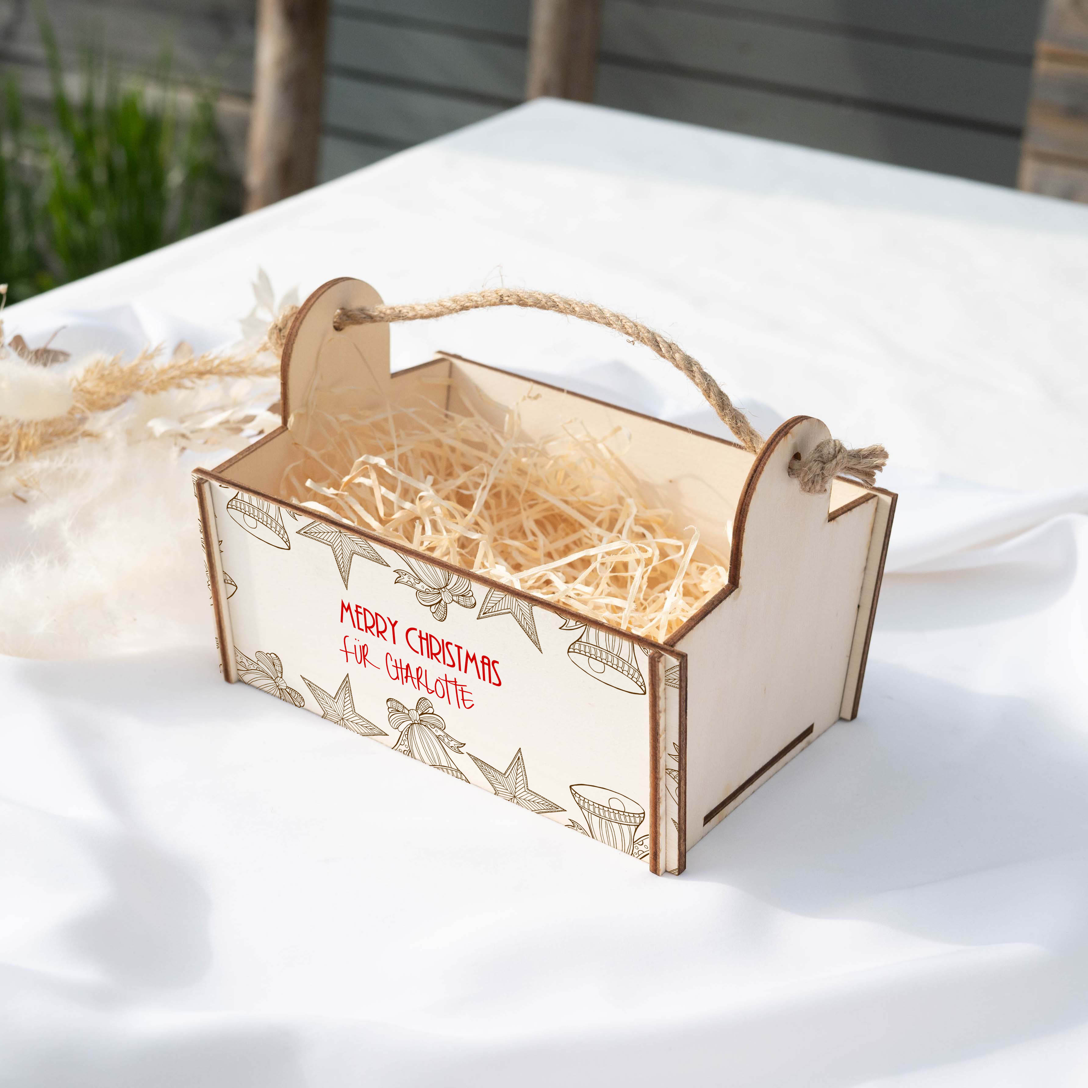 Geschenkkorb mit Holzwolle, Bausatz mit Motiv 23 Weihnachten