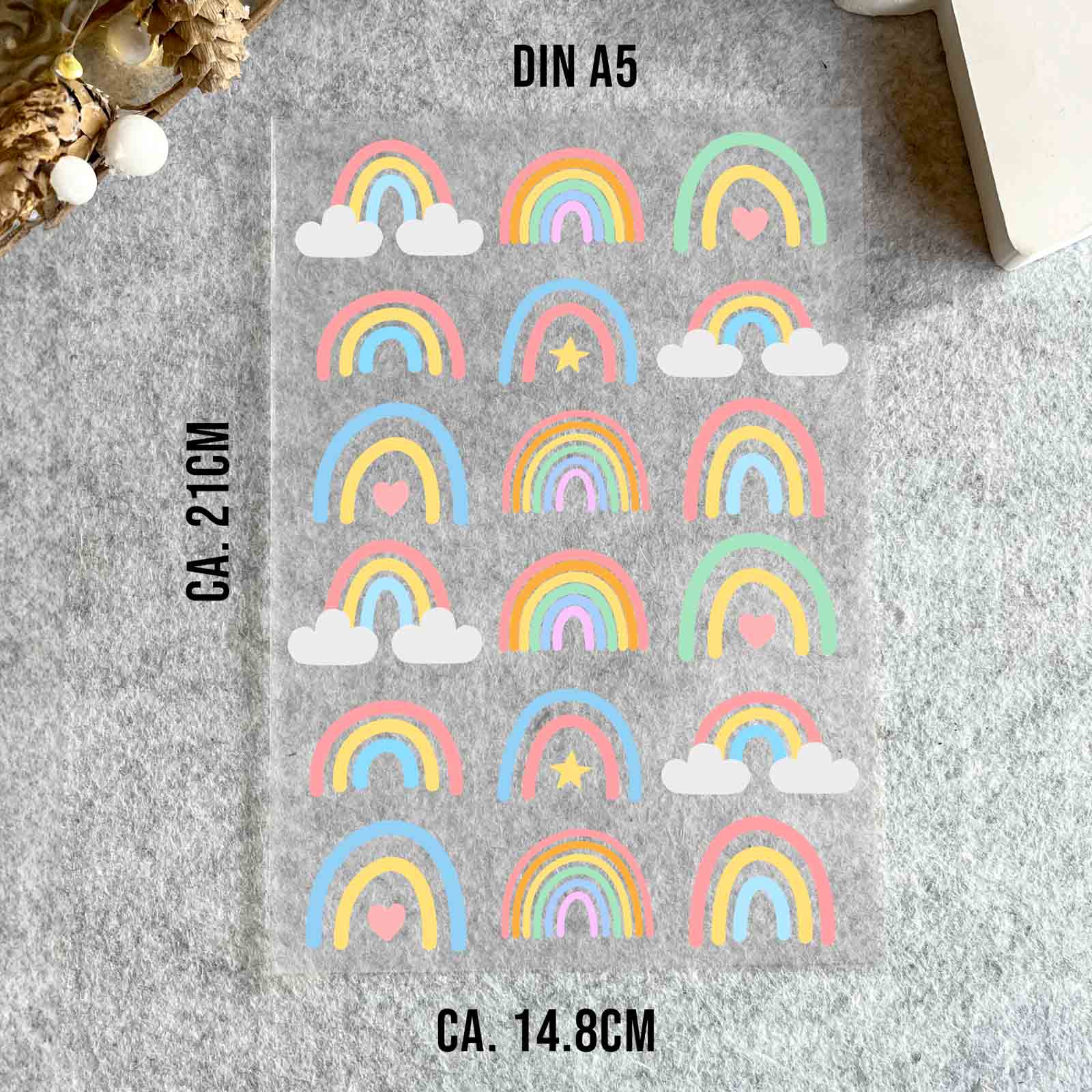 randlose Rub-on Sticker Regenbogen in Pastelltönen