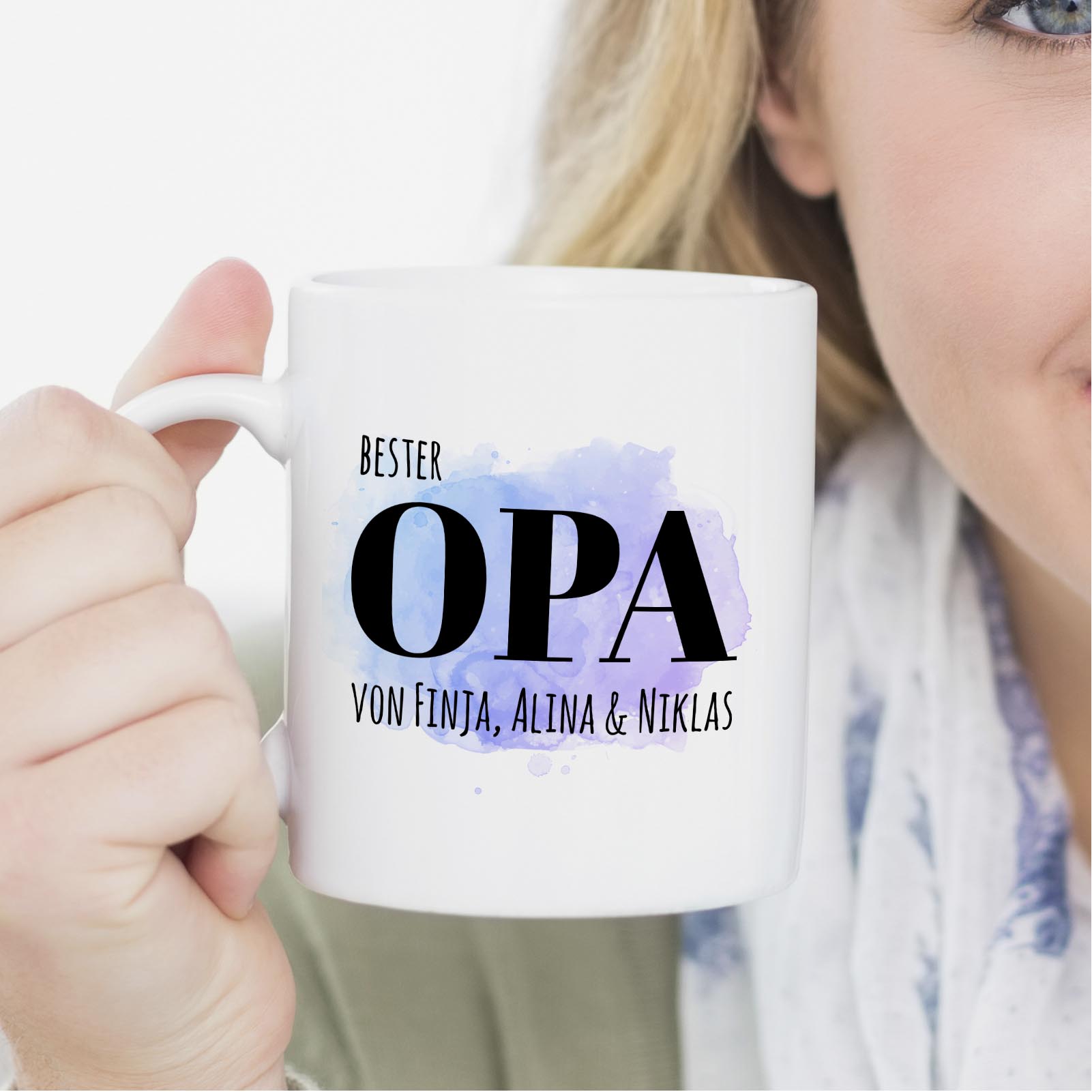 Personalisierte Tasse 330 ml – Bester Opa der Welt – mit Namen der Enkel – beidseitig bedruckt