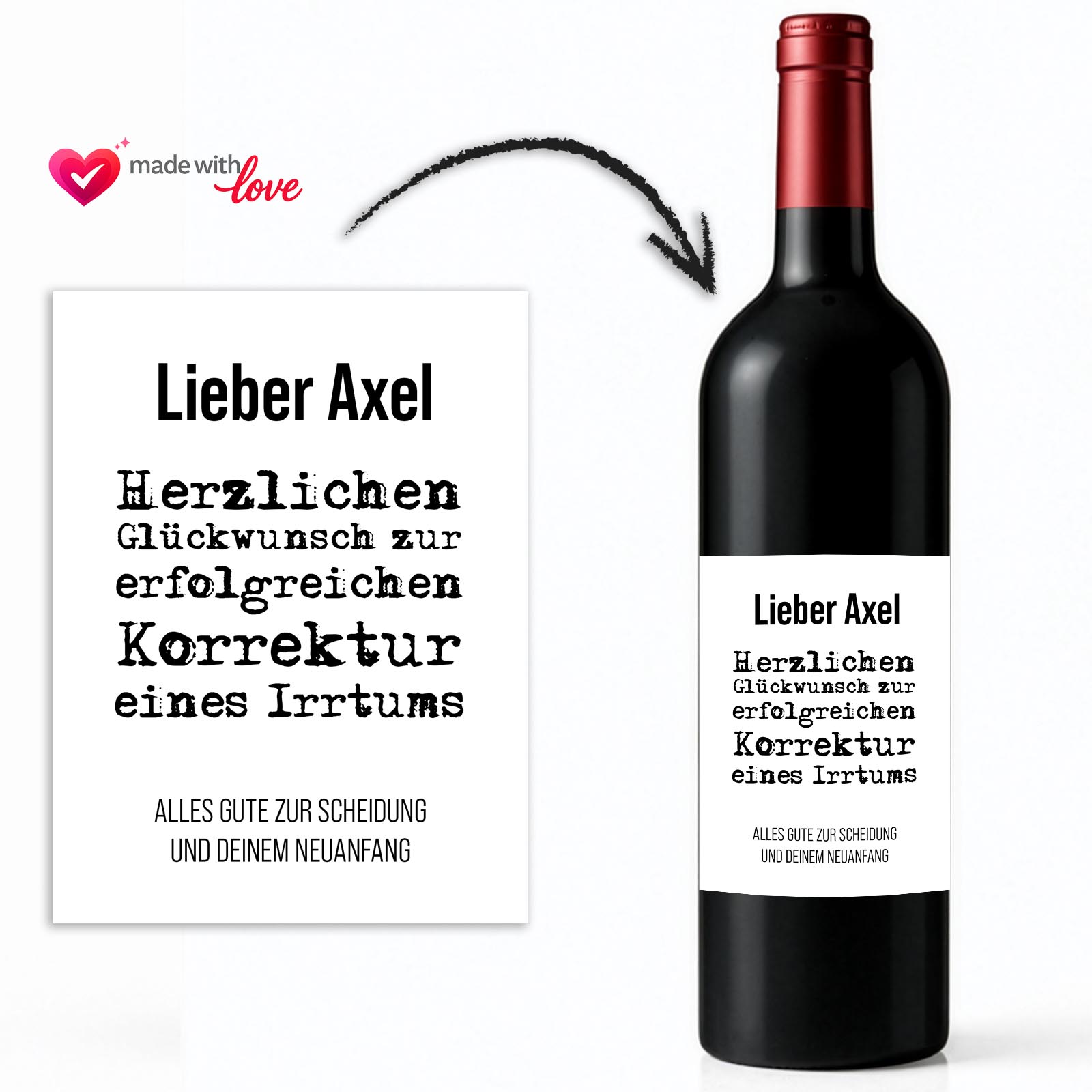 Weinflaschen Aufkleber 8x12 cm – Scheidung Neuanfang Geschenk