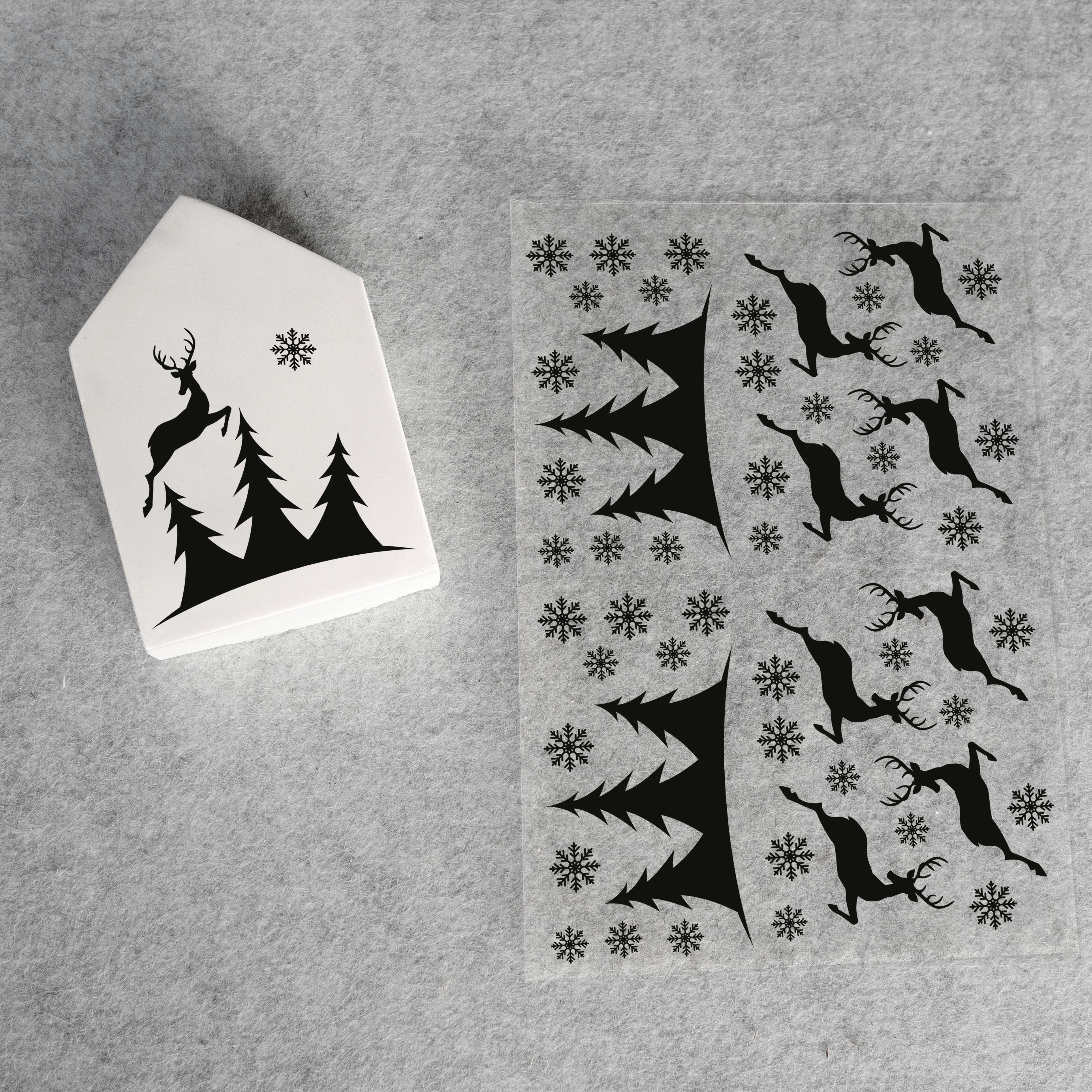 randlose Rub-on Sticker M144 Winter Weihnachten Rentiere