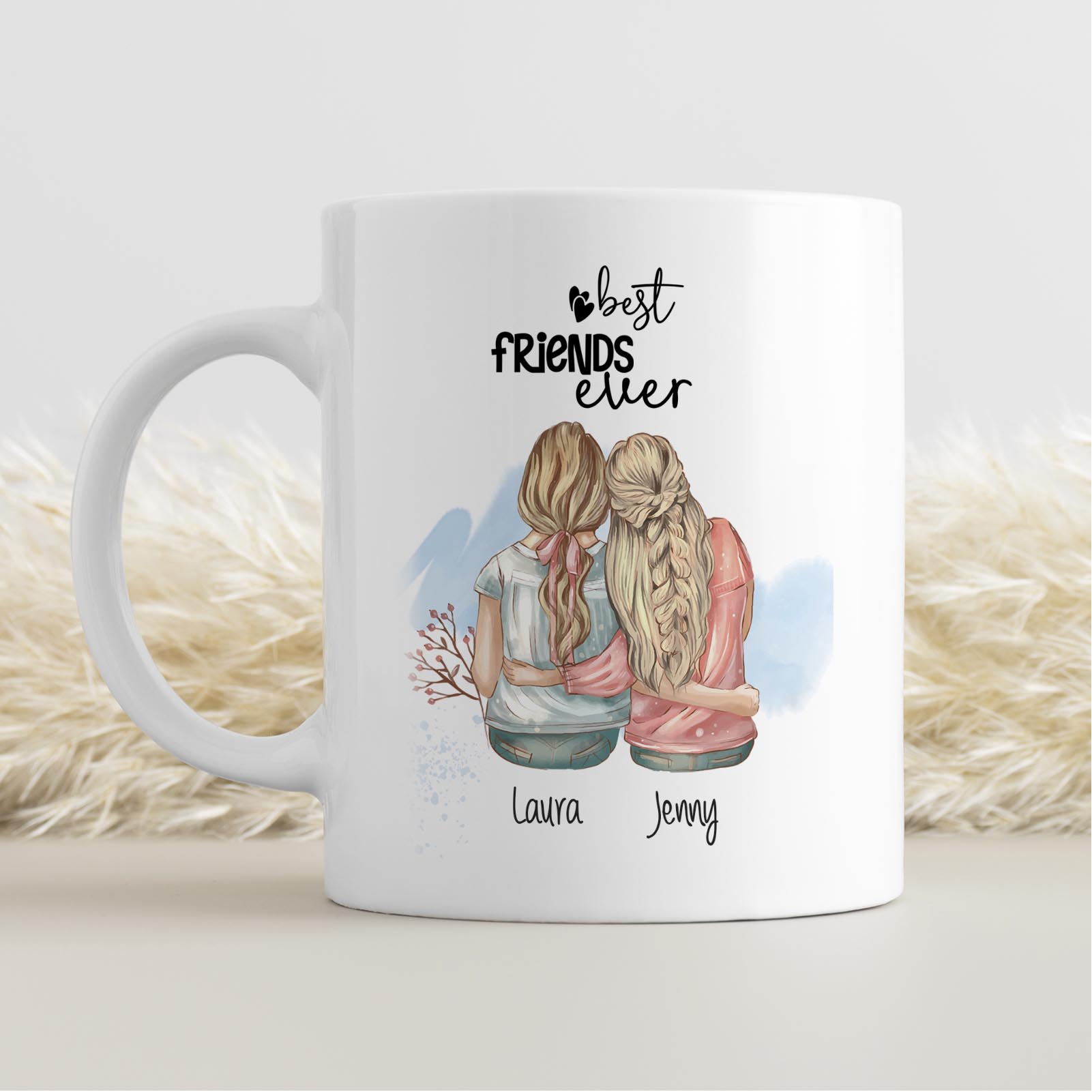 Personalisierte Tasse 330 ml – Beste Freundin – mit 2 Namen – beidseitig bedruckt