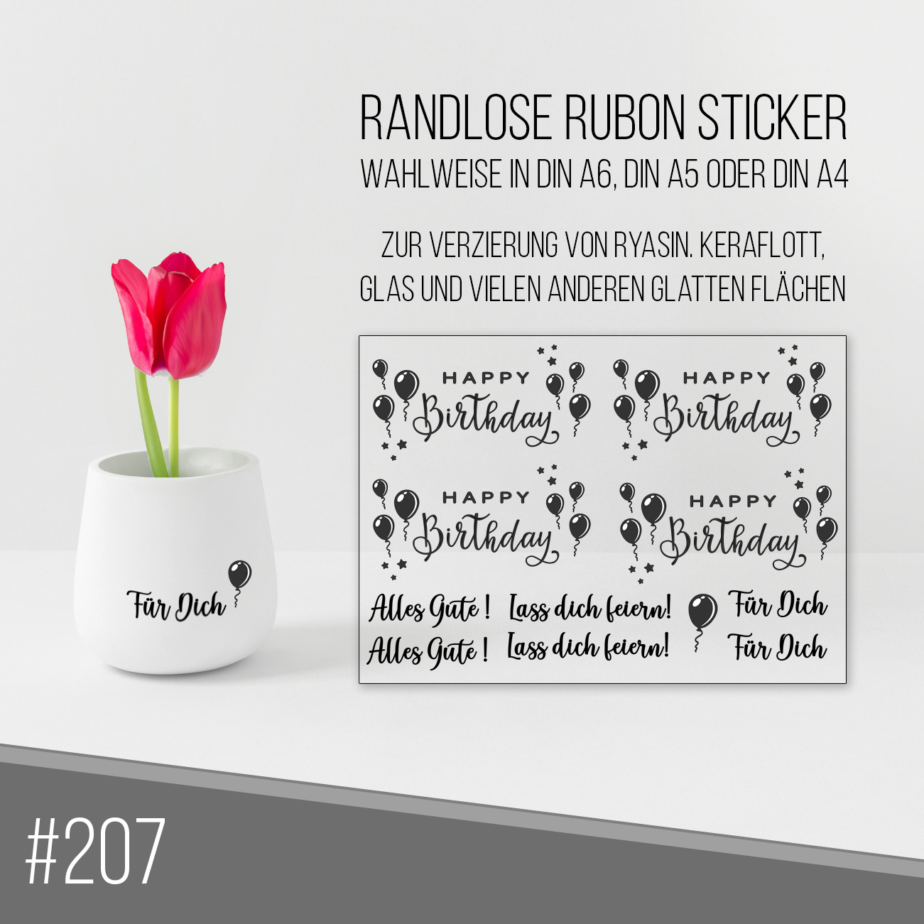 randlose Rub-on Sticker M207 Geburtstag