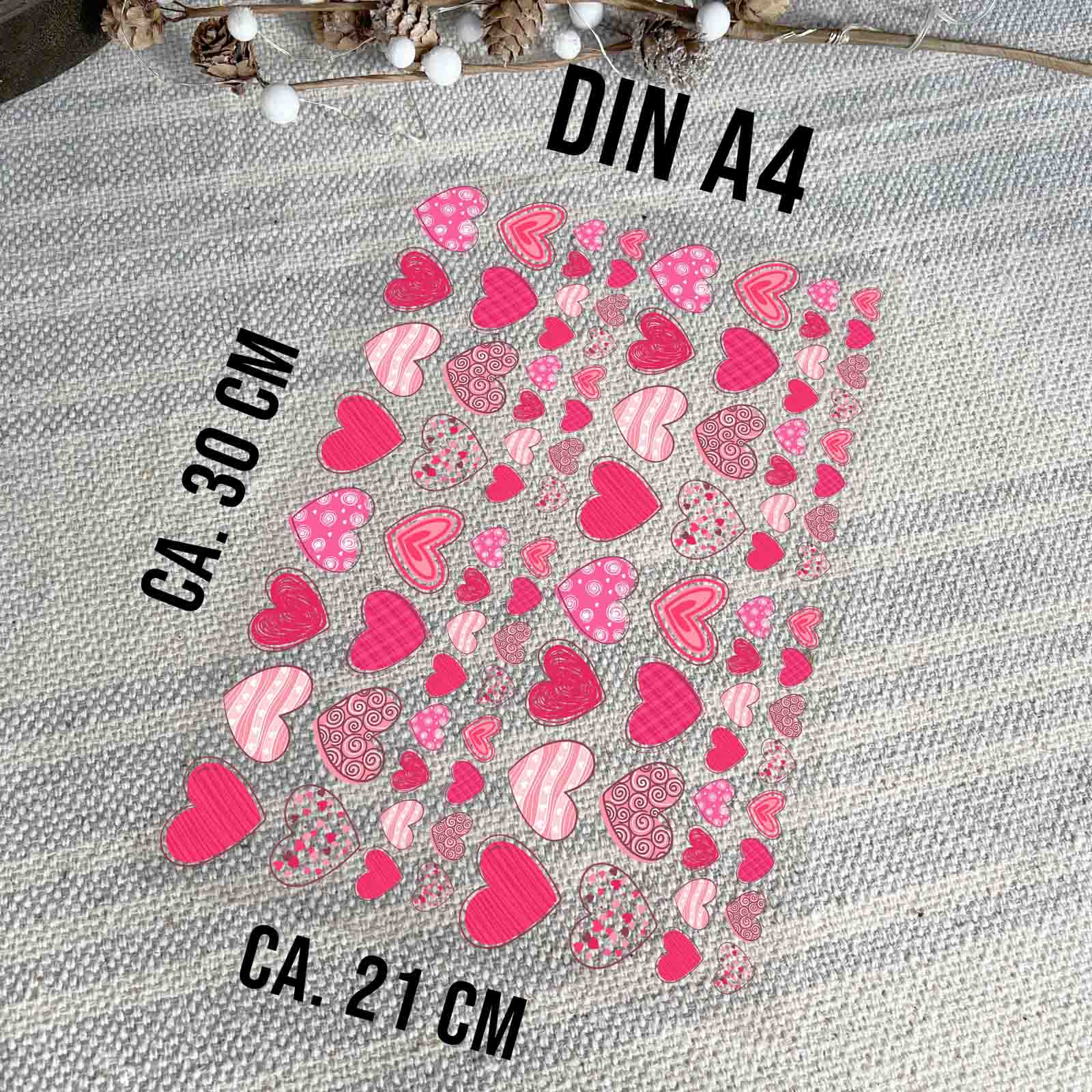 randlose Rub-on Sticker M005 Herzen rosa