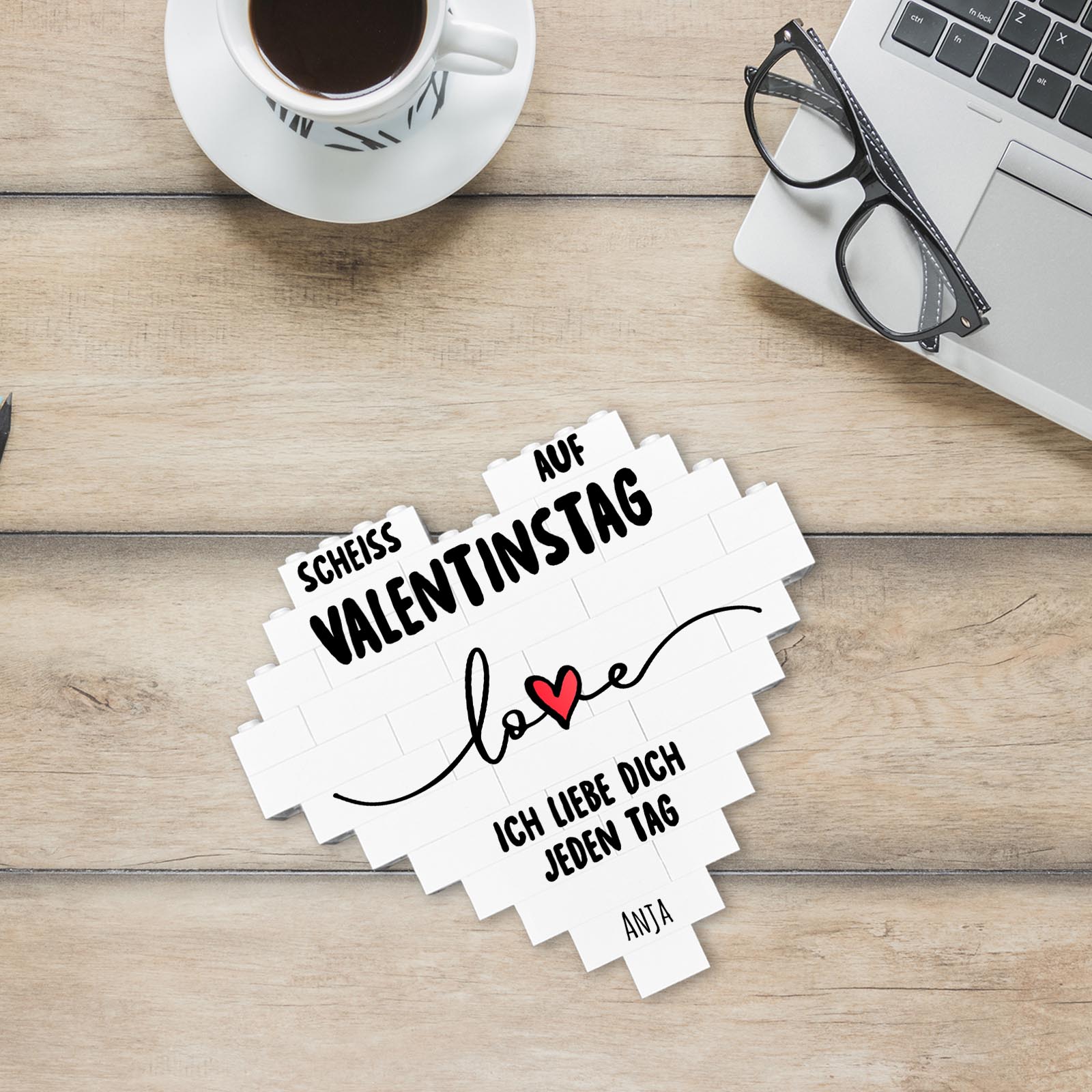 Personalisiertes Herz aus Klemmbausteinen - Valentinstag Spruch