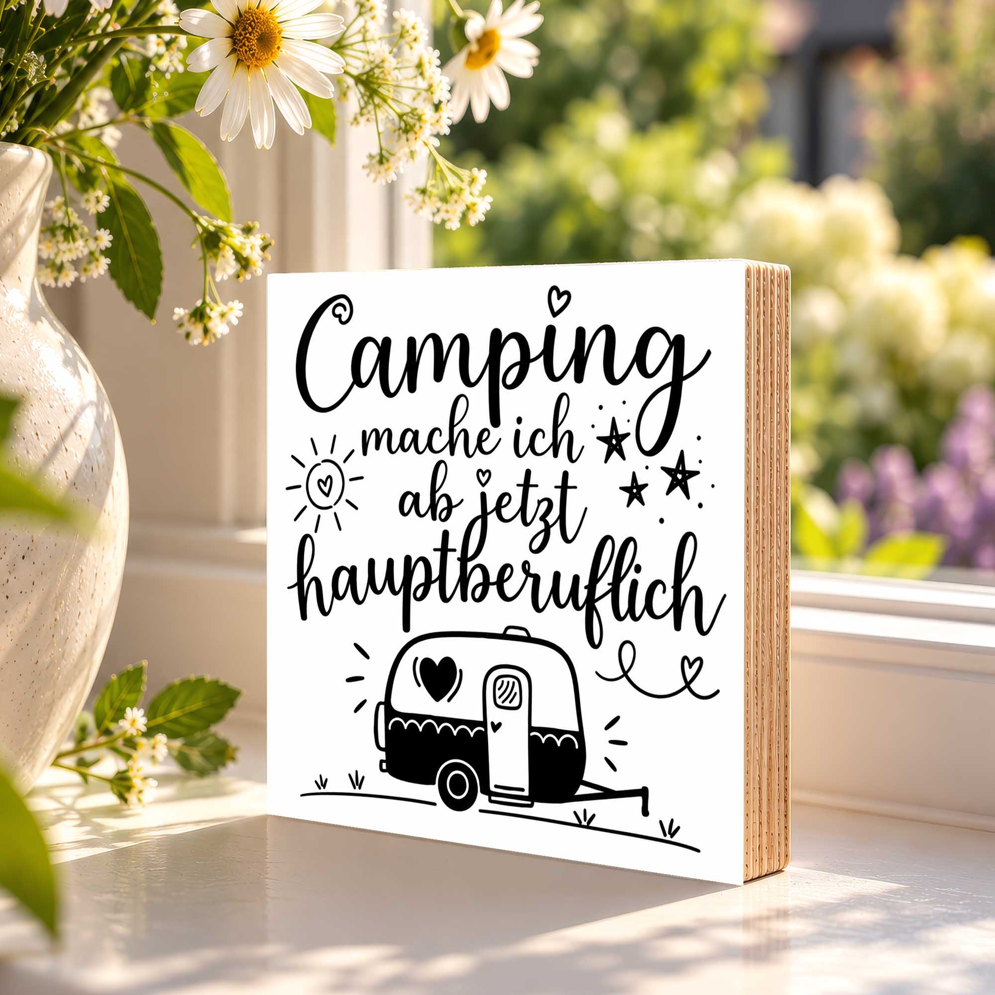 Woodprint Camping mache ich ab jetzt hauptberuflich – Wohnwagen Spruch – Motiv 005