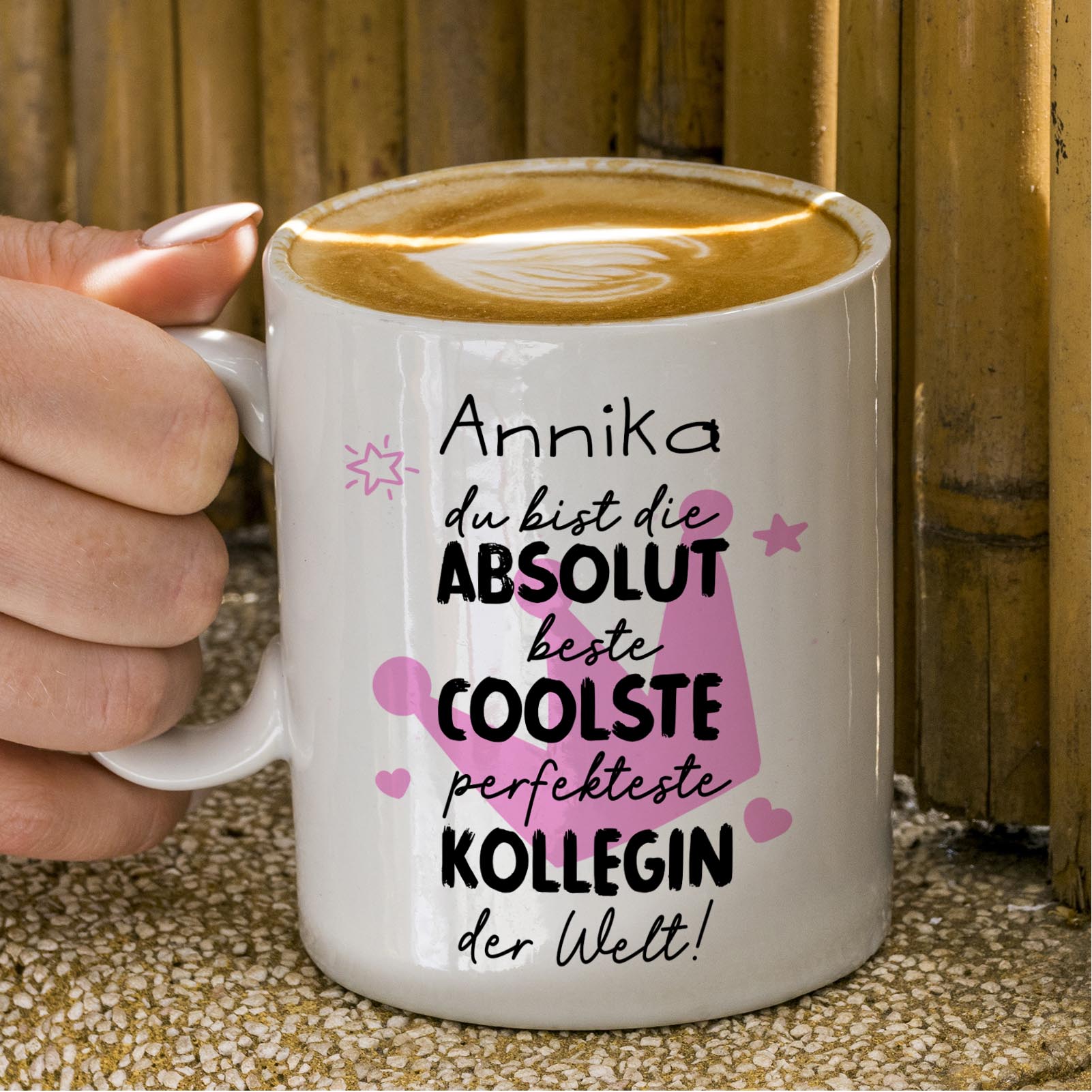 Personalisierte Tasse 330 ml – beste coolste Kollegin der Welt – beidseitig bedruckt mit Wunschname