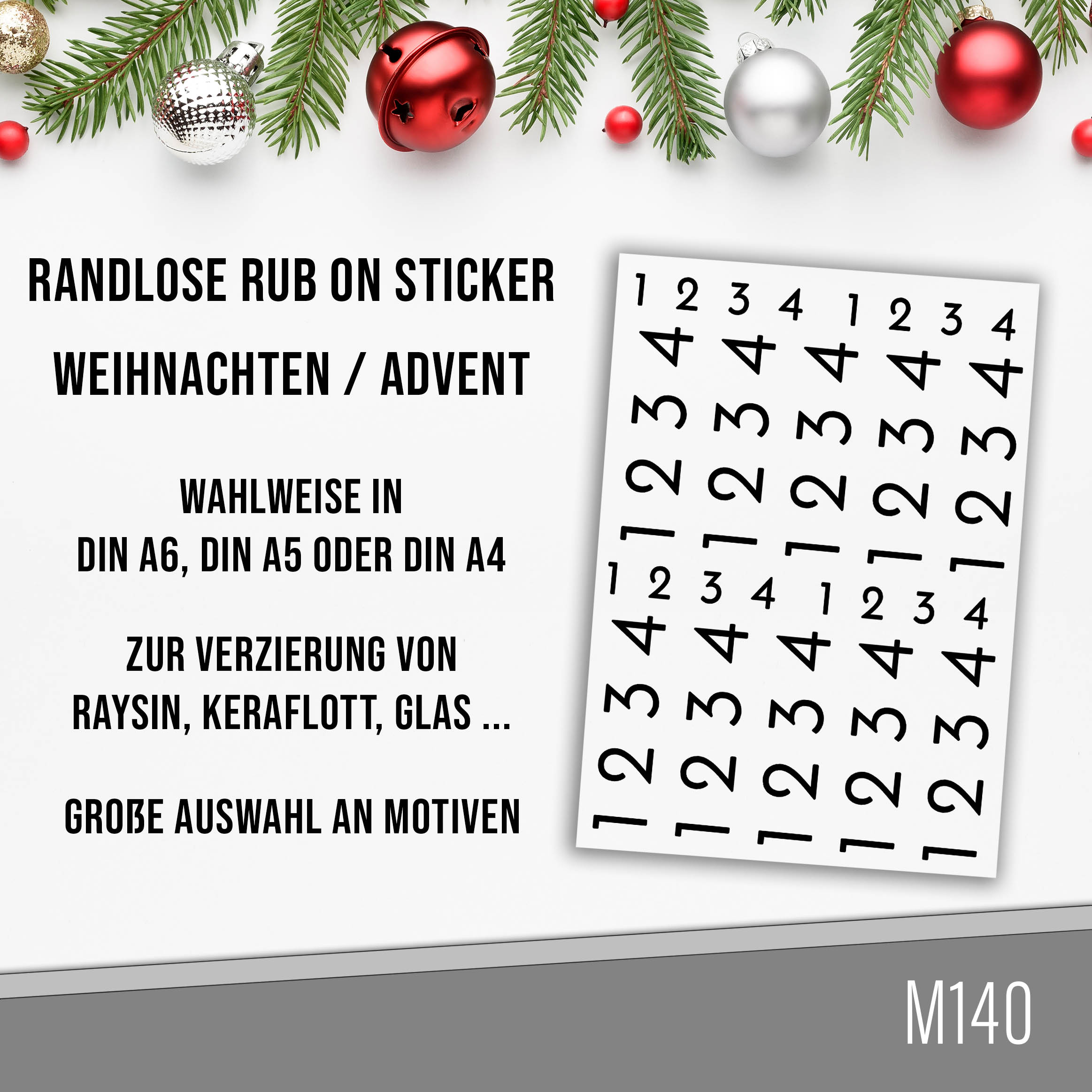randlose Rub-on Sticker M140 Zahlen für Adventkranz