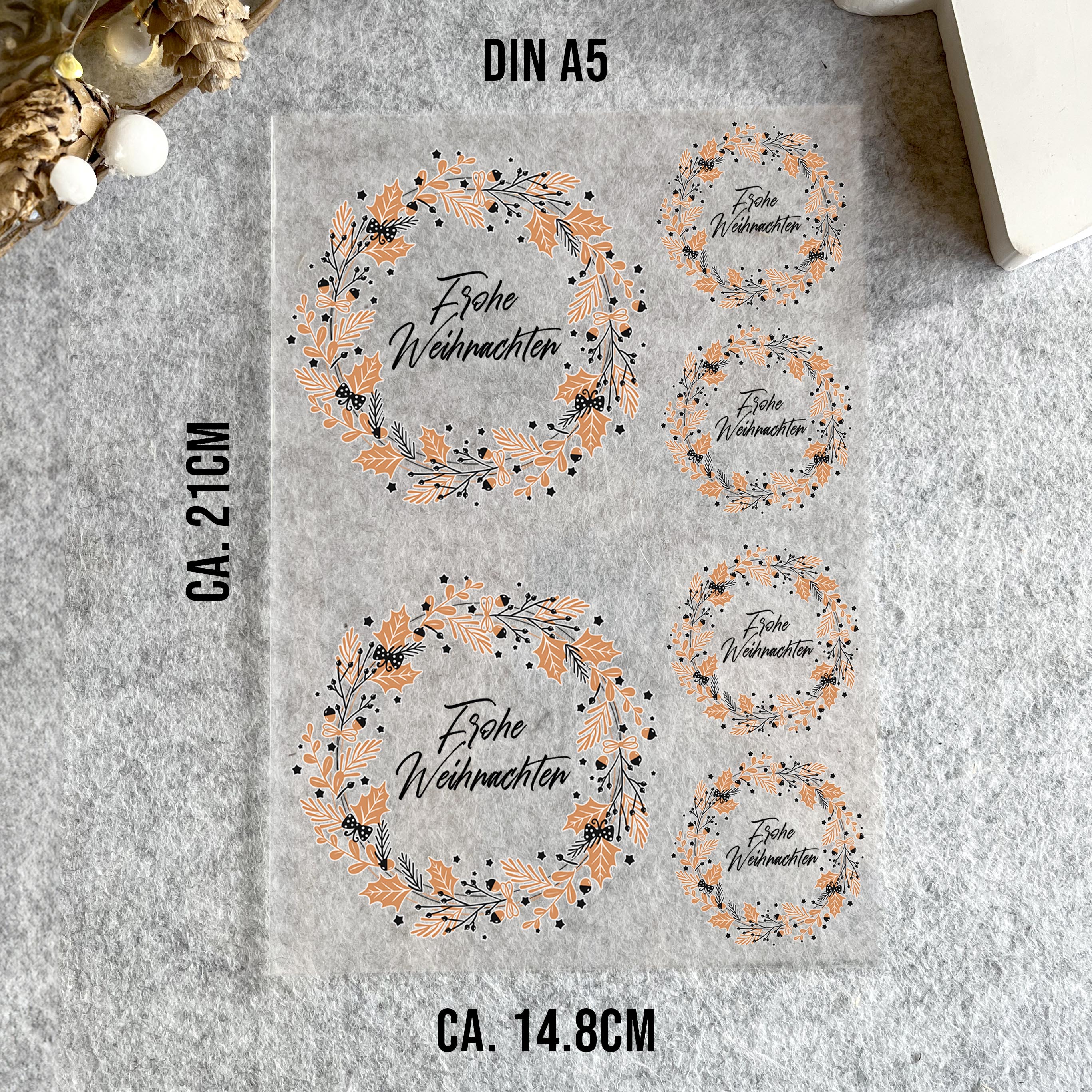 randlose Rub-on Sticker M155 Kranz "frohe Weihnachten"