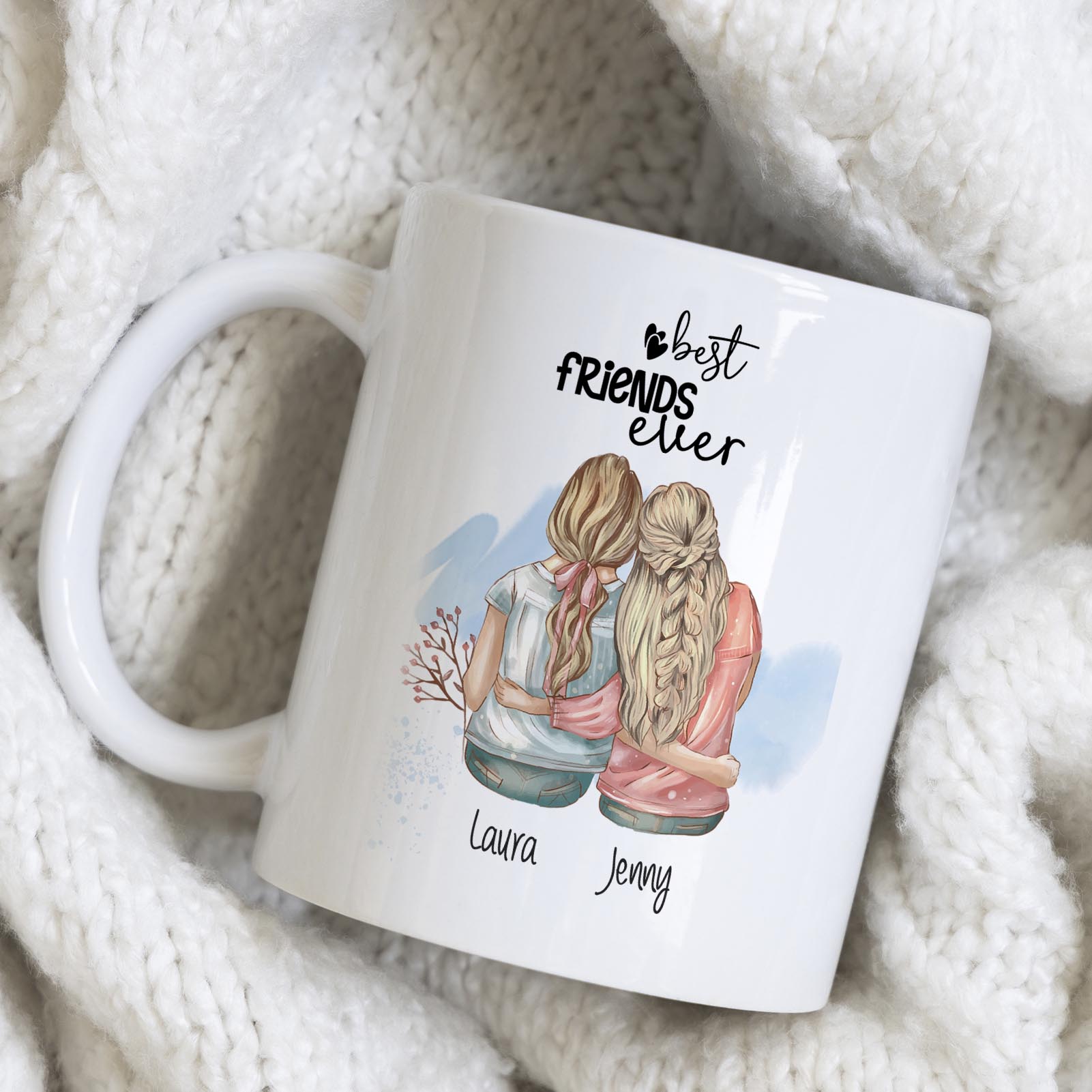 Personalisierte Tasse 330 ml – Beste Freundin – mit 2 Namen – beidseitig bedruckt