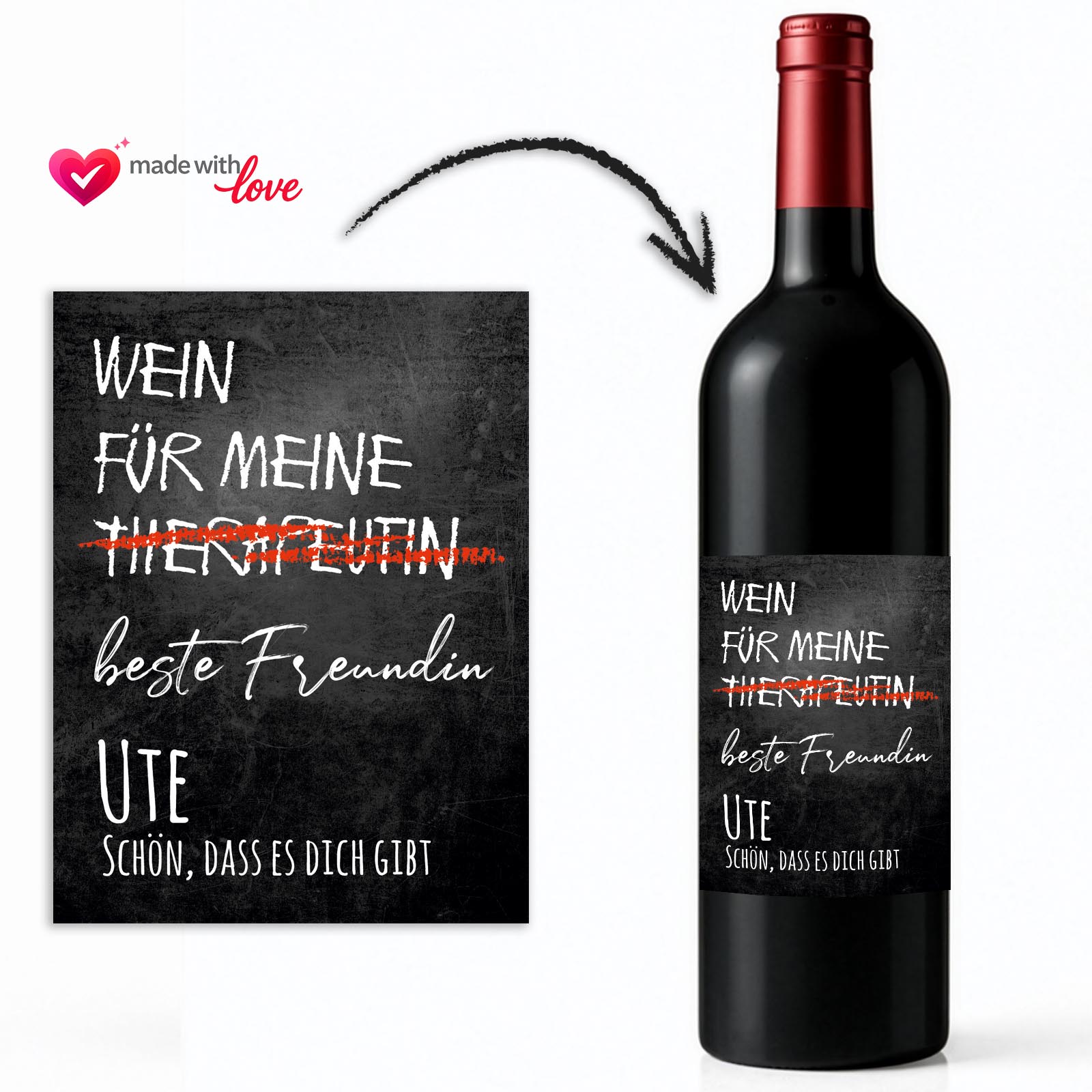 Weinflaschen Aufkleber 8x12 cm – Wein für meine Therapeutin / beste Freundin