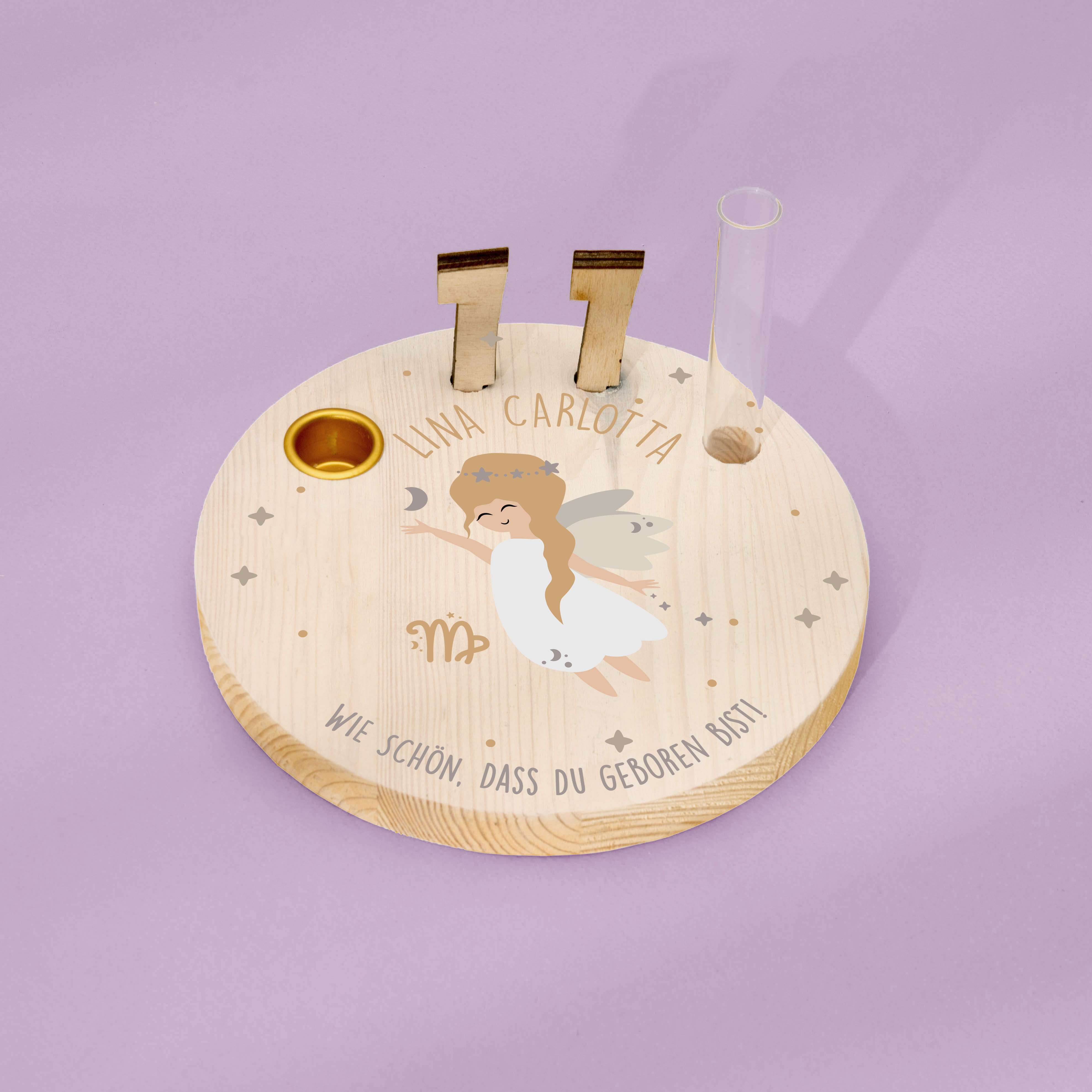 Geburtstagskranz  aus Holz mit  Wunschnamen personalisiert - Motiv 60 Sternzeichen Krebs